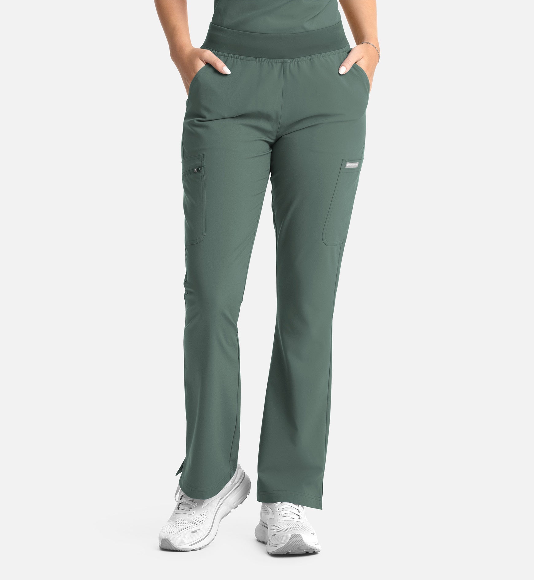 Momentum 5093 Women's Full Elastic Band Flare Leg Pants Moss