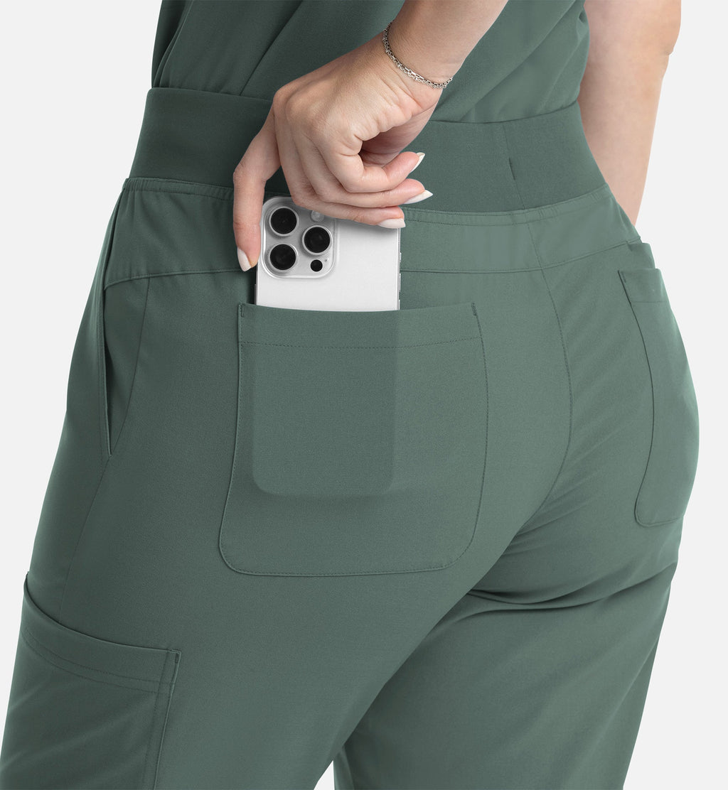 Momentum 5093 Women's Full Elastic Band Flare Leg Pants Moss