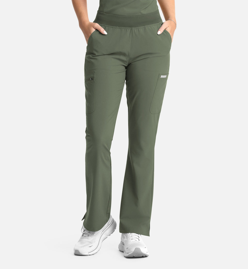 Momentum 5093 Women's Full Elastic Band Flare Leg Pants Olive