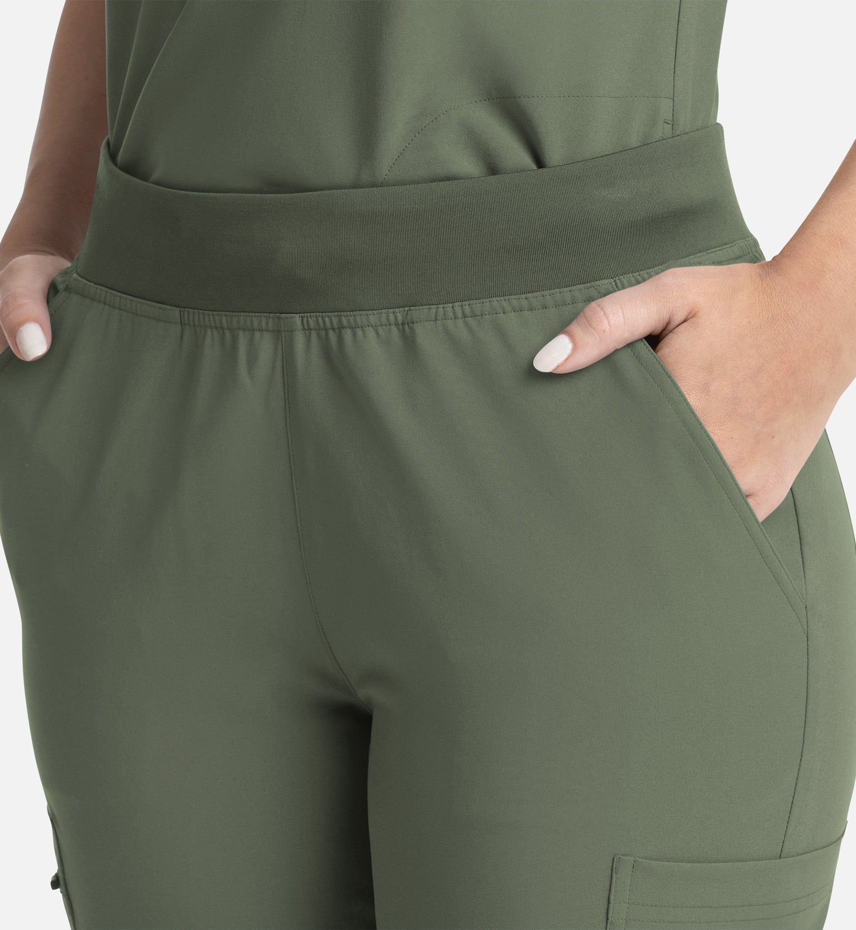 Momentum 5093 Women's Full Elastic Band Flare Leg Pants Olive