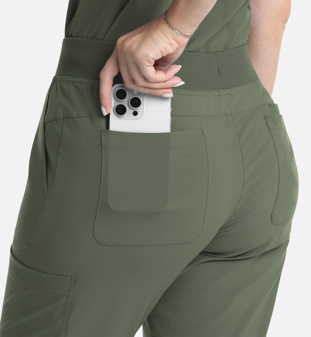 Momentum 5093 Women's Full Elastic Band Flare Leg Pants Olive