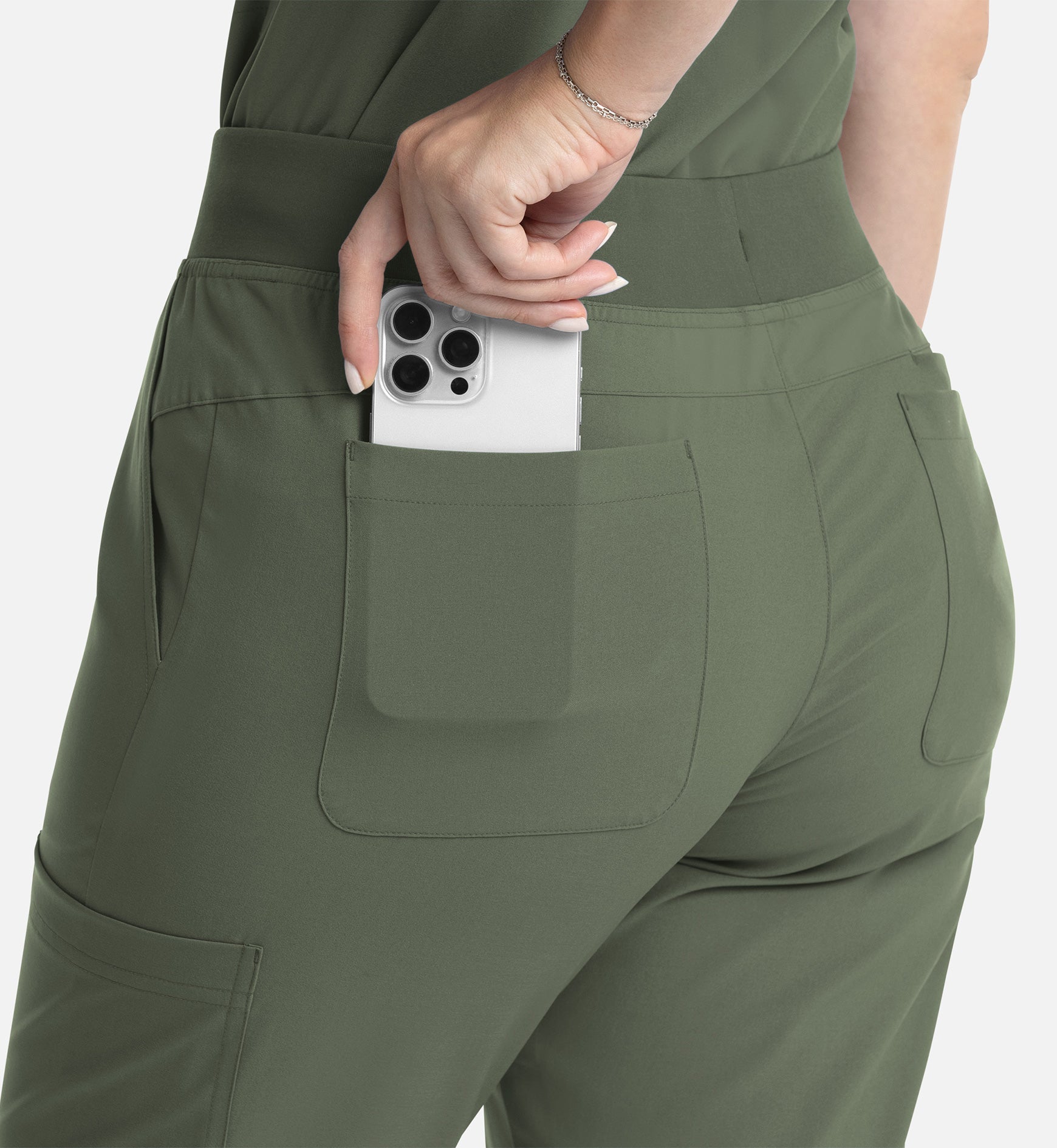 Momentum 5093 Women's Full Elastic Band Flare Leg Pants Olive