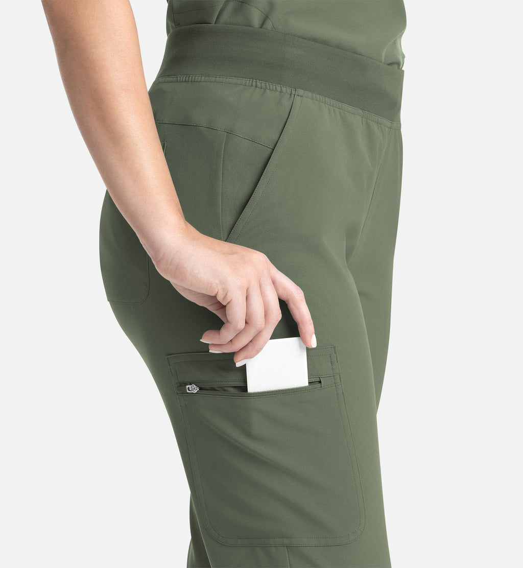 Momentum 5093 Women's Full Elastic Band Flare Leg Pants Olive