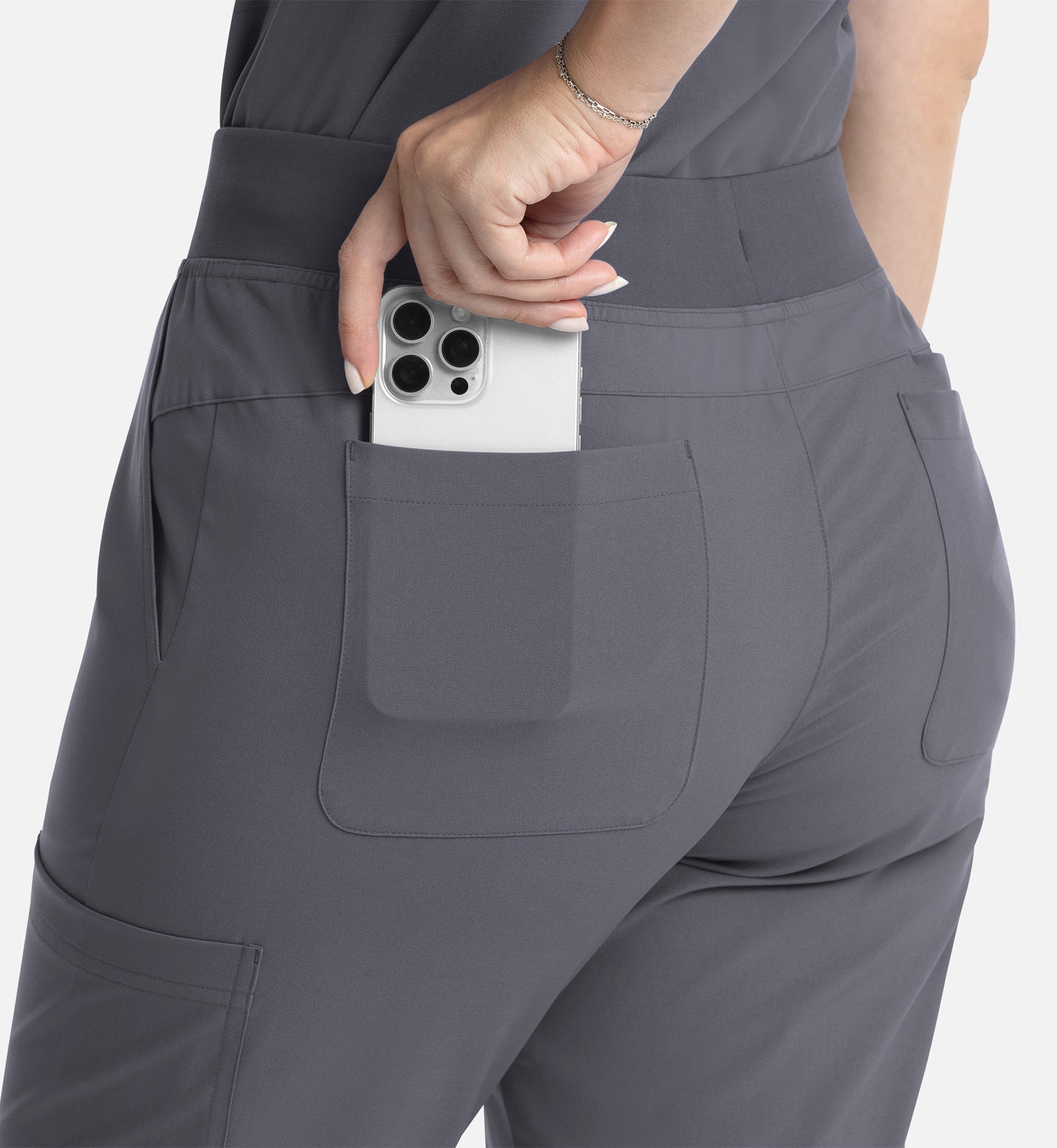 Momentum 5093 Women's Full Elastic Band Flare Leg Pants Pewter