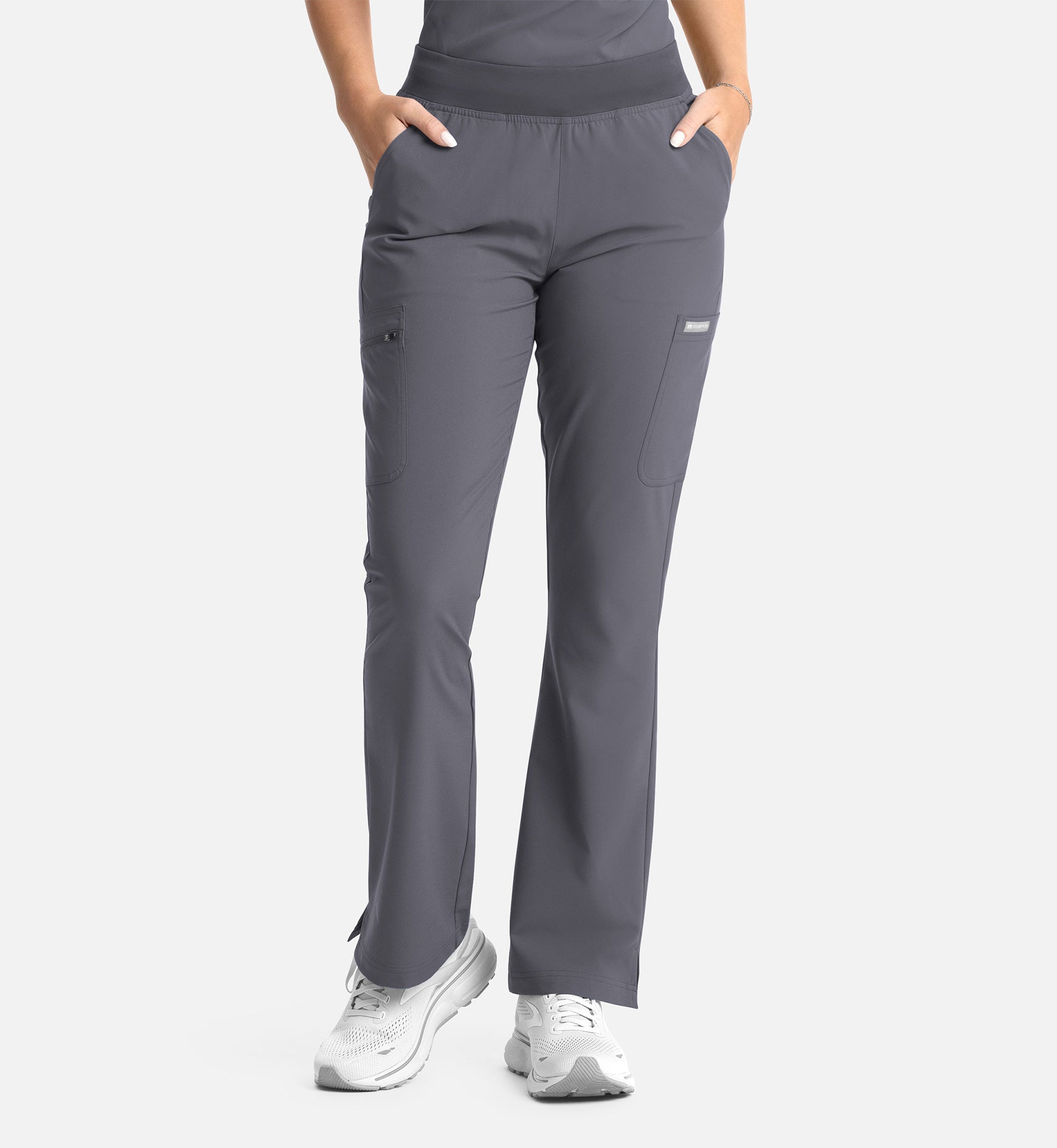 Momentum 5093 Women's Full Elastic Band Flare Leg Pants Pewter