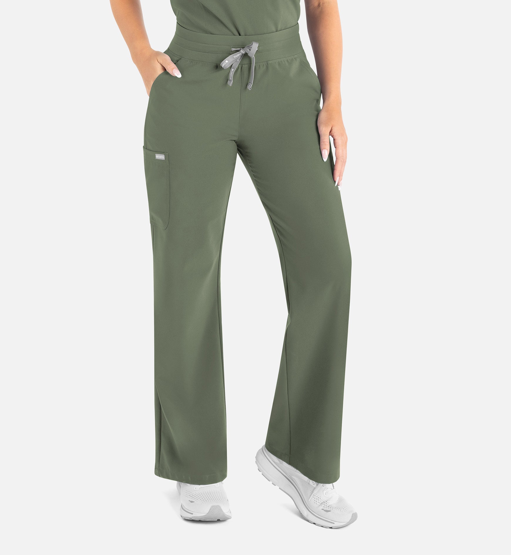 Momentum 5094 Women’s High Waist Full Elastic Wide Leg Pant Olive