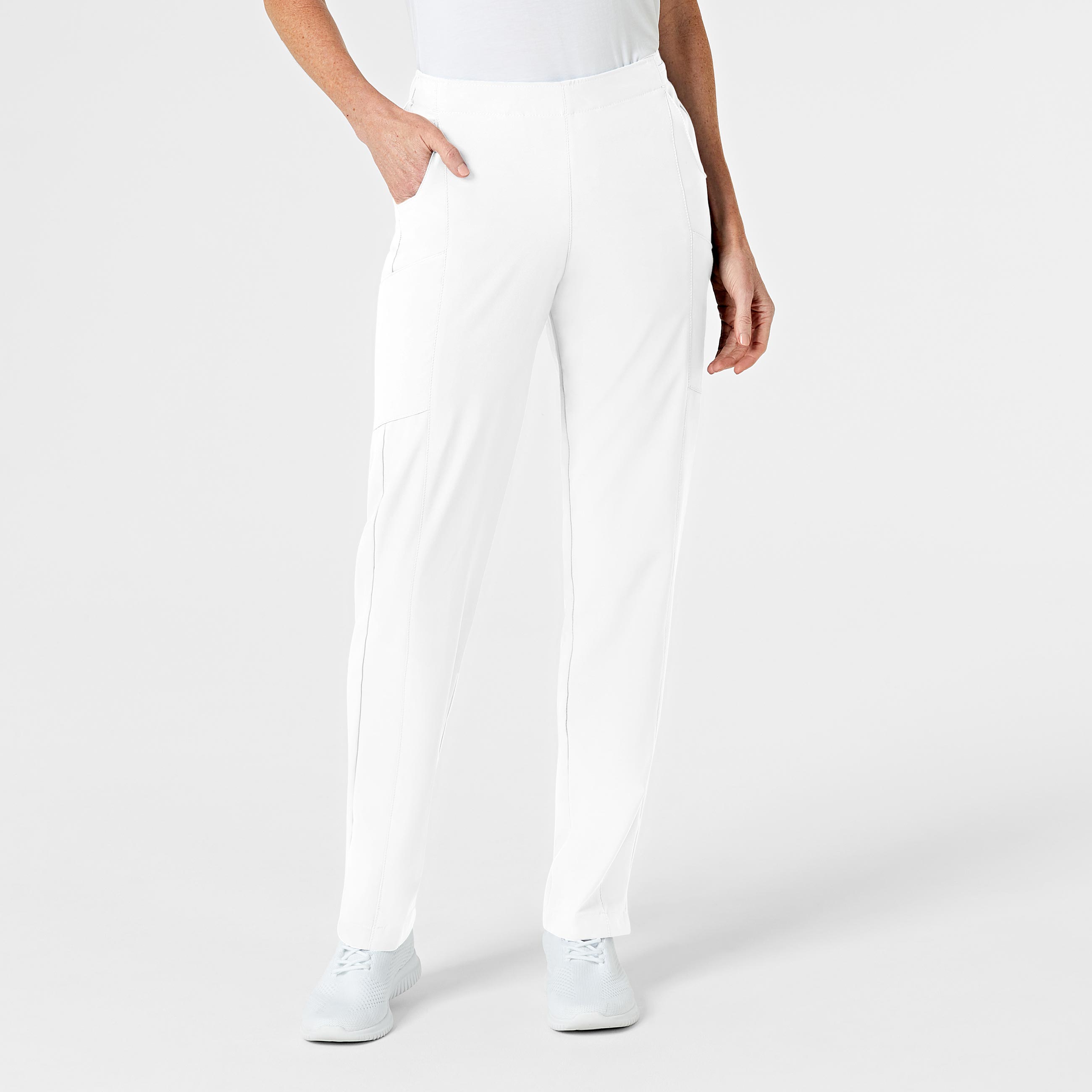 W123 5155 Flat Front Cargo Scrub Pants White