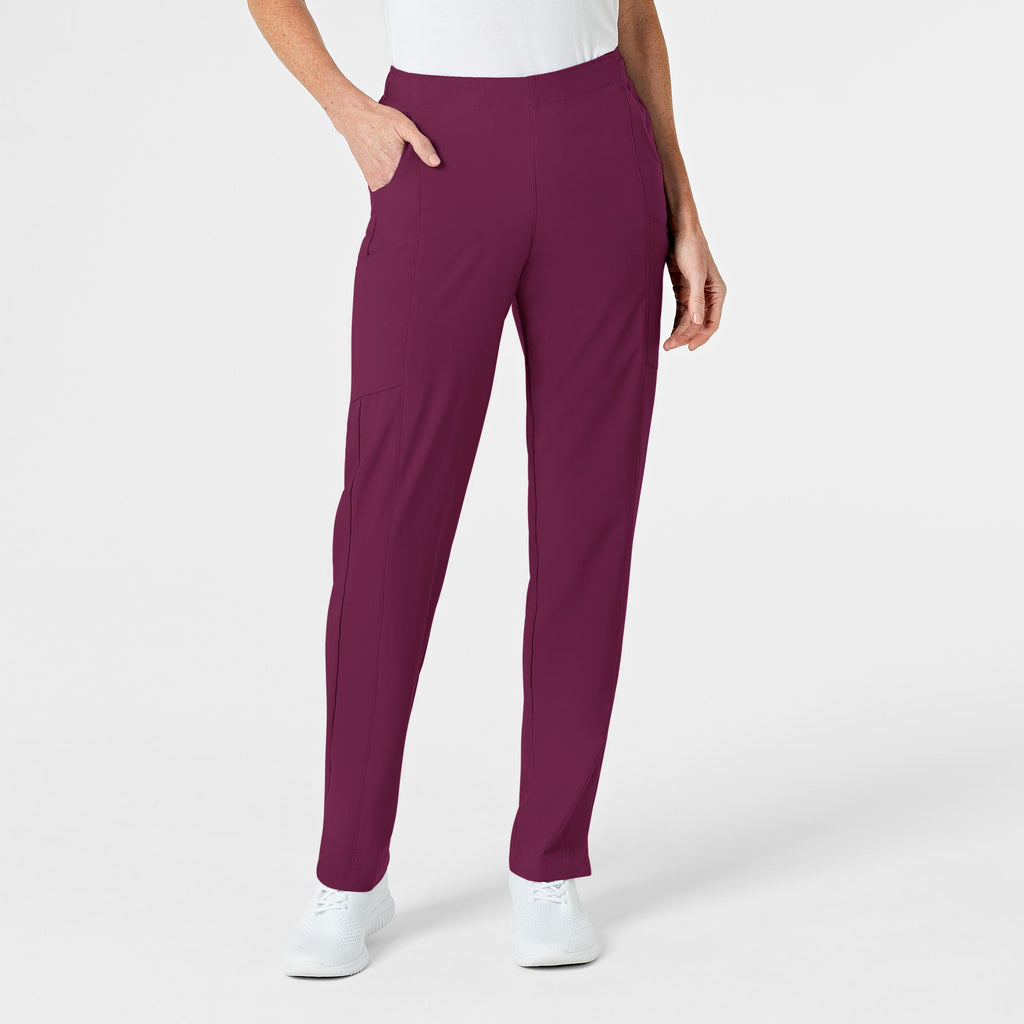 W123 5155 Flat Front Cargo Scrub Pants Wine