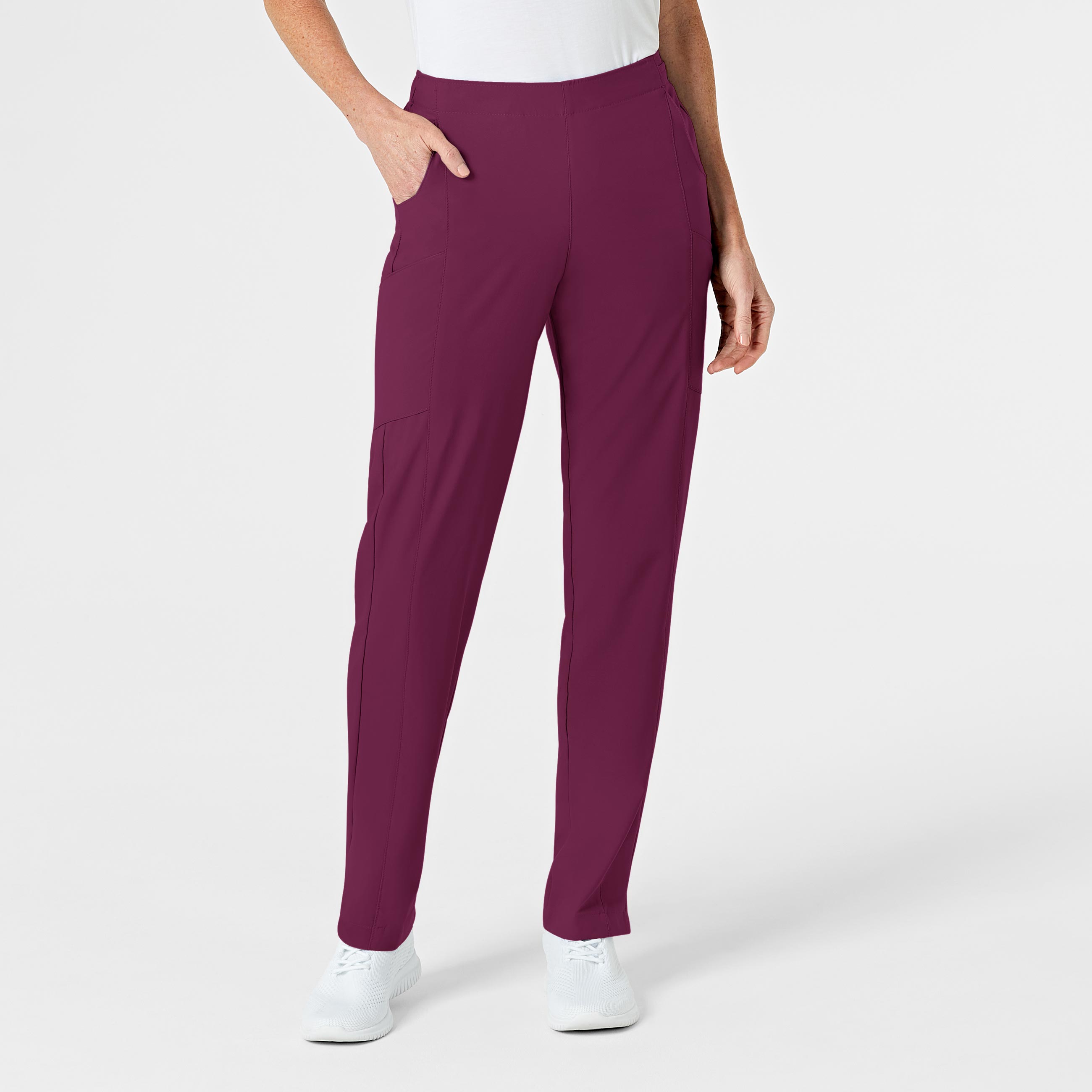 W123 5155 Flat Front Cargo Scrub Pants Wine