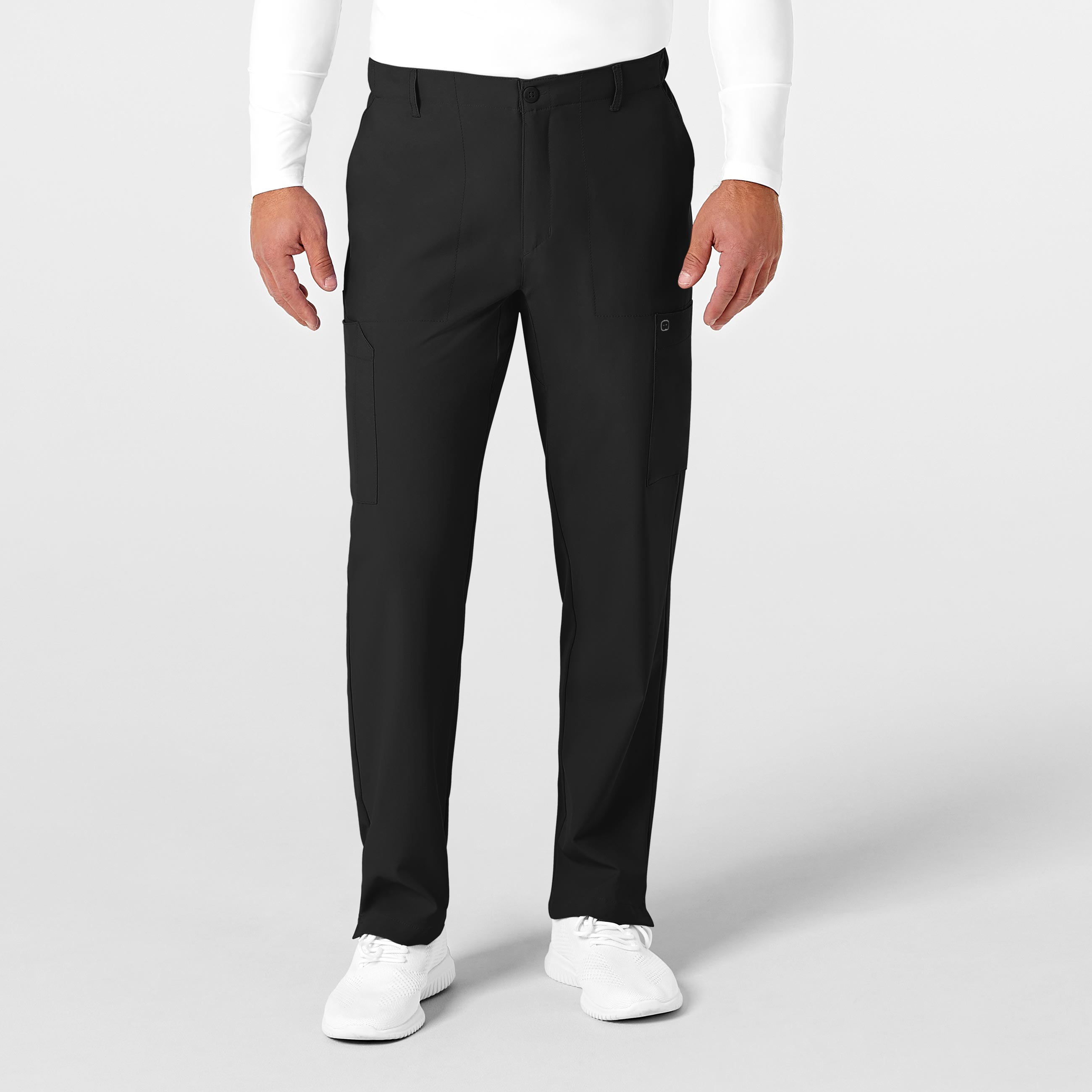 W123 5355 Men's Flat Front Cargo Scrub Pants Black