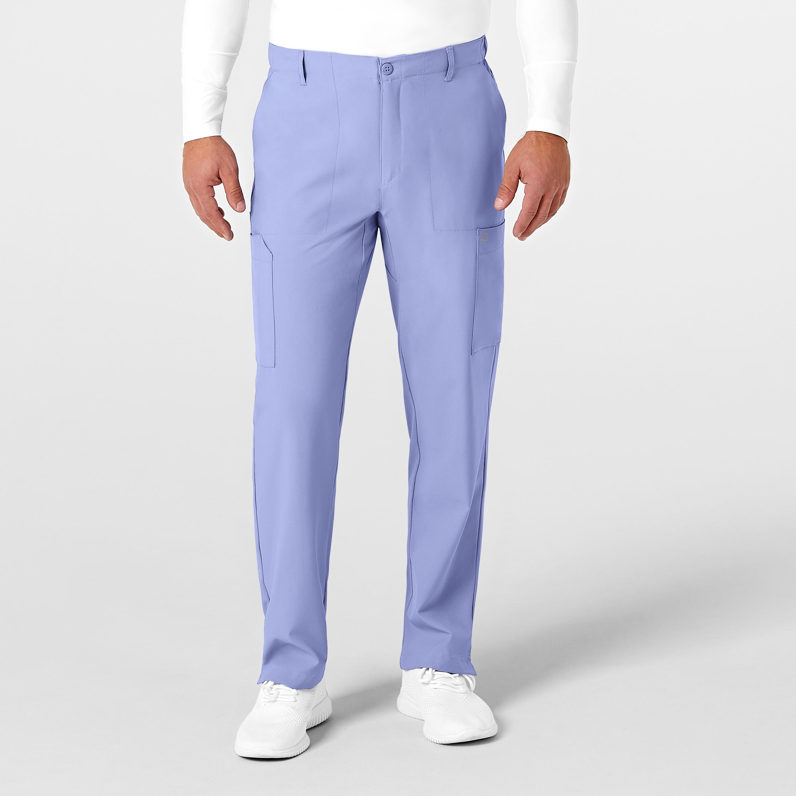 W123 5355 Men's Flat Front Cargo Scrub Pants Ceil Blue