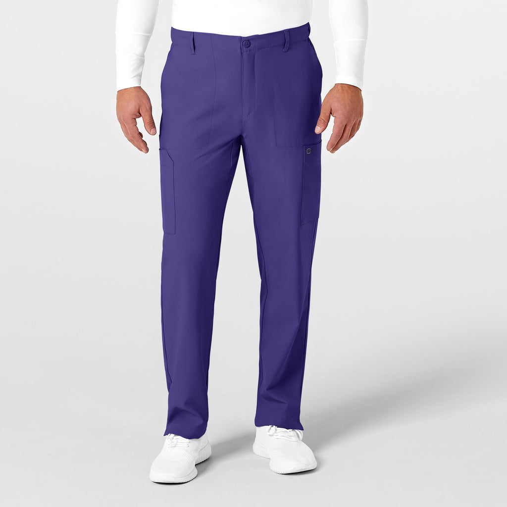 W123 5355 Men's Flat Front Cargo Scrub Pants Grape