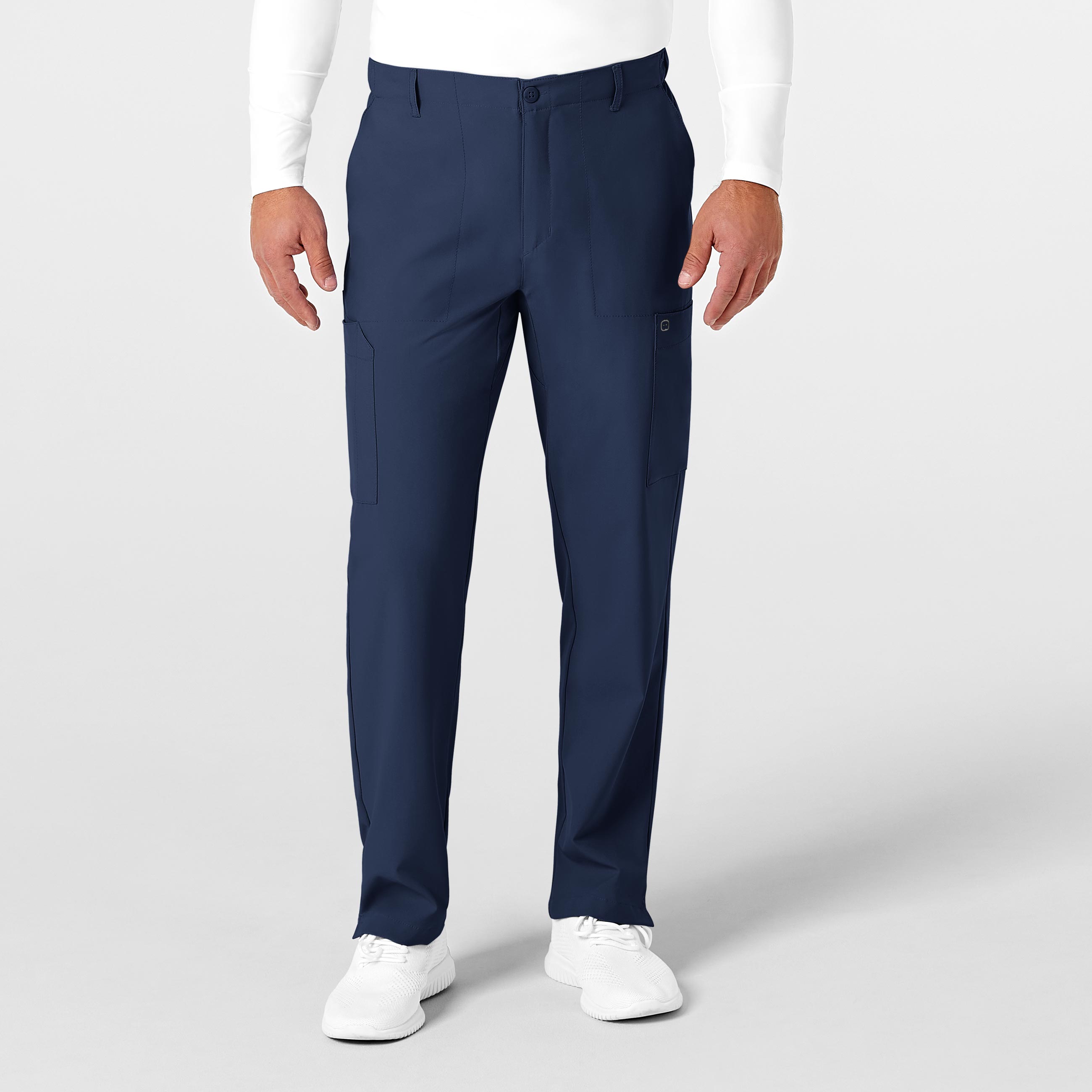 W123 5355 Men's Flat Front Cargo Scrub Pants Navy