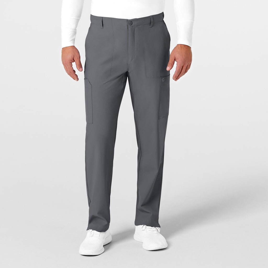 W123 5355 Men's Flat Front Cargo Scrub Pants Pewter