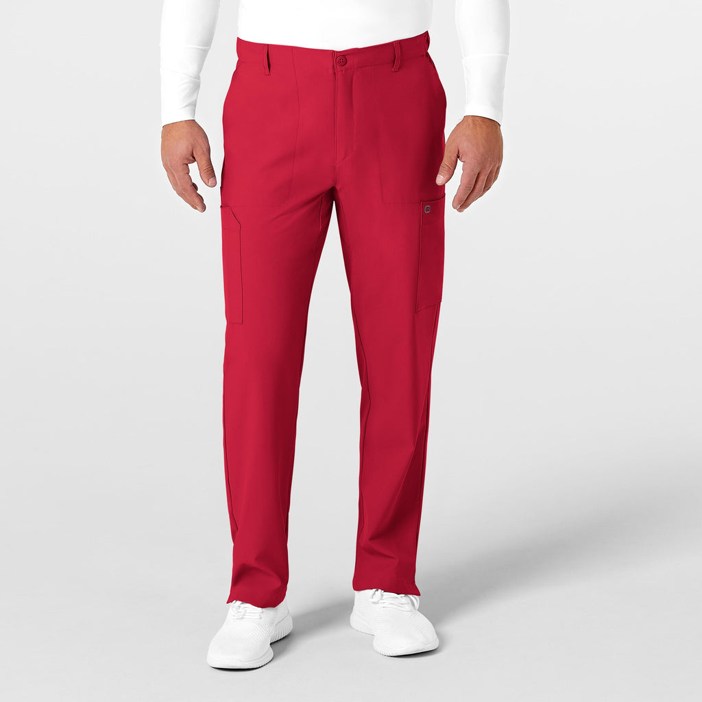 W123 5355 Men's Flat Front Cargo Scrub Pants Red