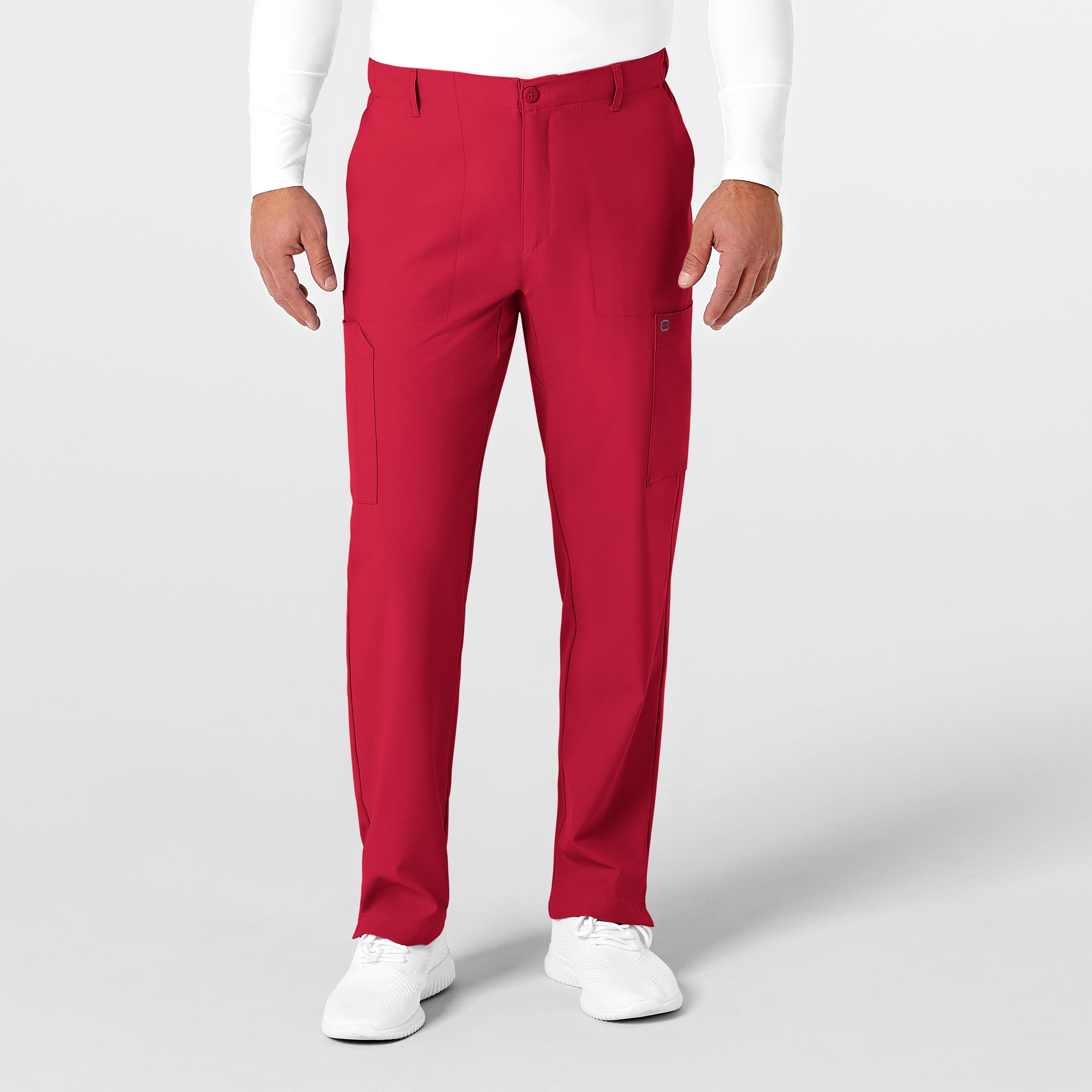 W123 5355 Men's Flat Front Cargo Scrub Pants Red