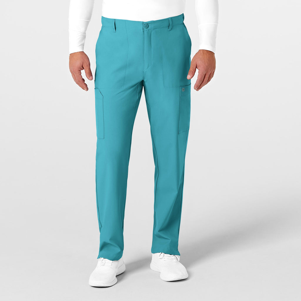 W123 5355 Men's Flat Front Cargo Scrub Pants Teal Blue