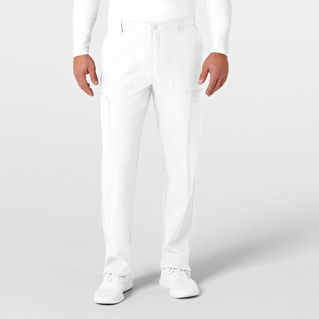 W123 5355 Men's Flat Front Cargo Scrub Pants White