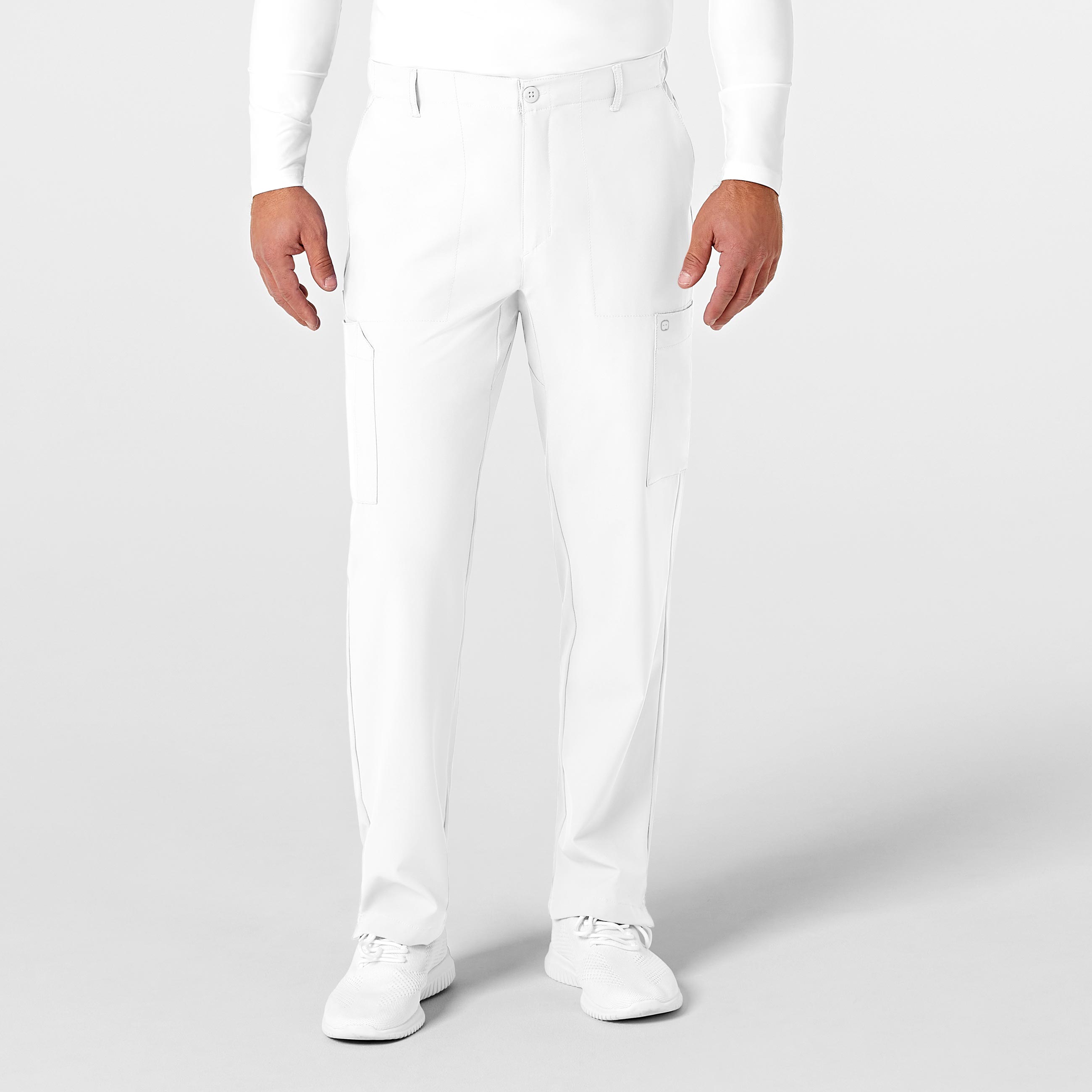W123 5355 Men's Flat Front Cargo Scrub Pants White
