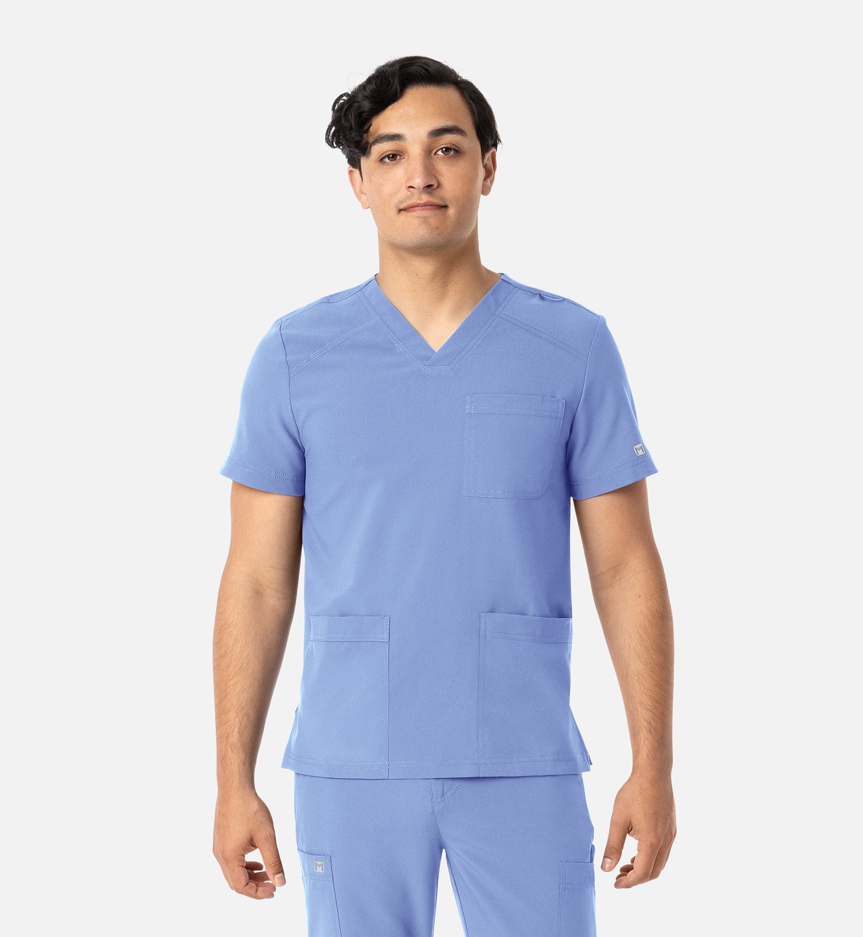 Matrix Mens 5502 Men’s 3 Pocket V-Neck Top Ceil Blue
