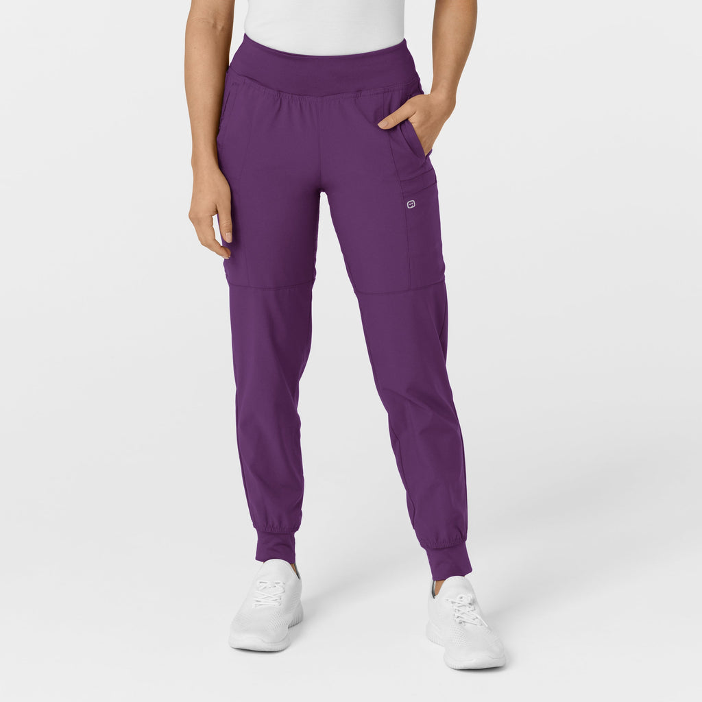 W123 5555 Comfort Waist Cargo Jogger Scrub Pants Eggplant