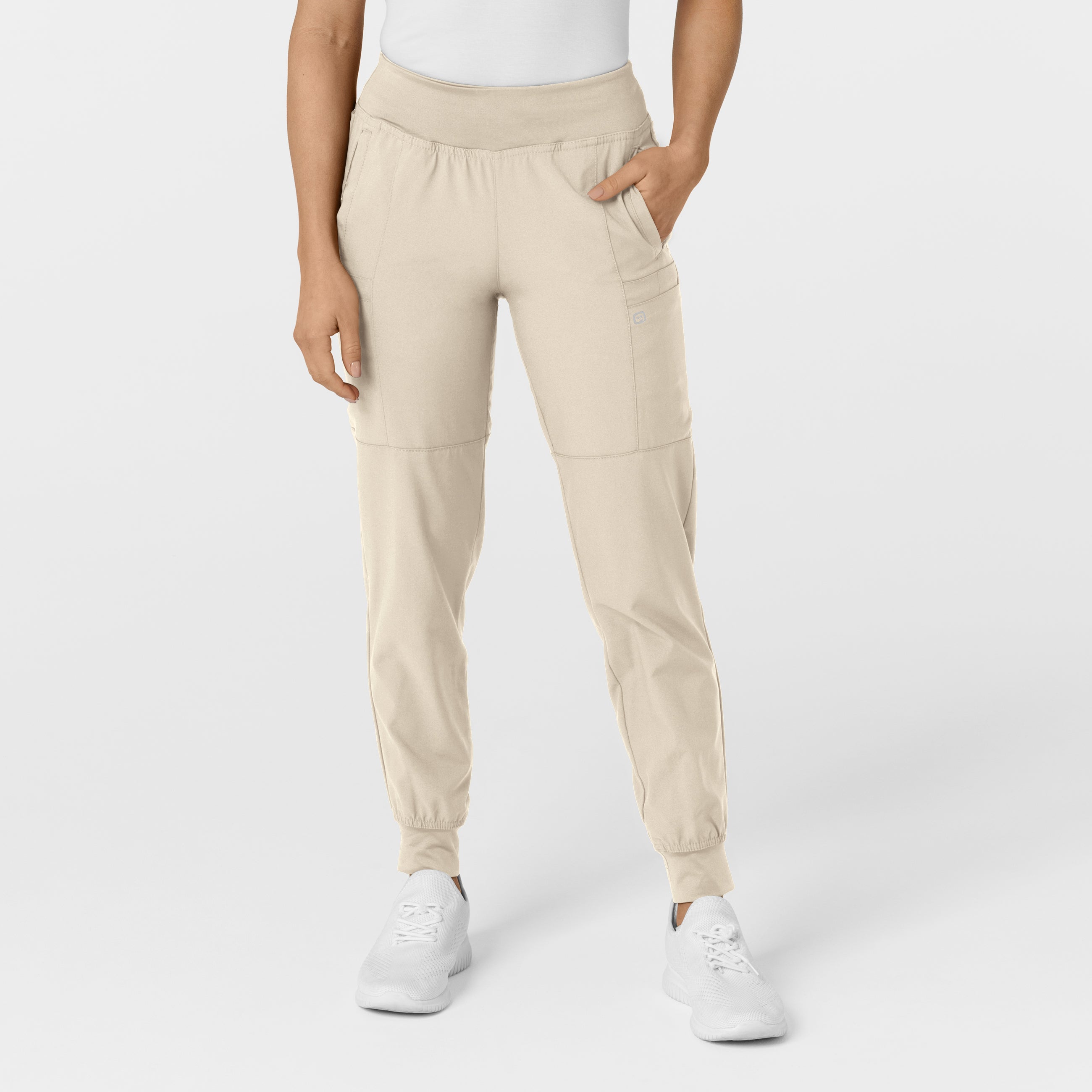 W123 5555 Comfort Waist Cargo Jogger Scrub Pants Khaki
