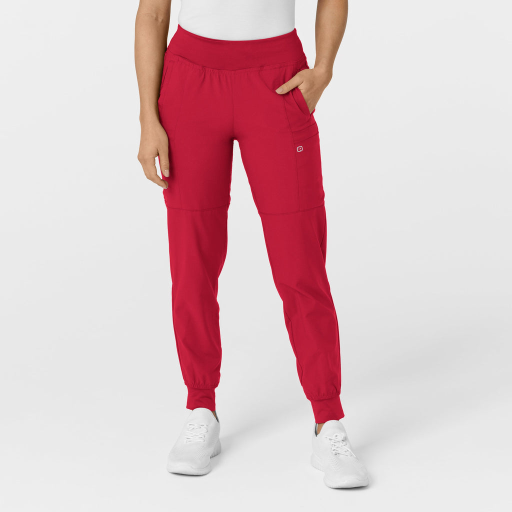 W123 5555 Comfort Waist Cargo Jogger Scrub Pants Red