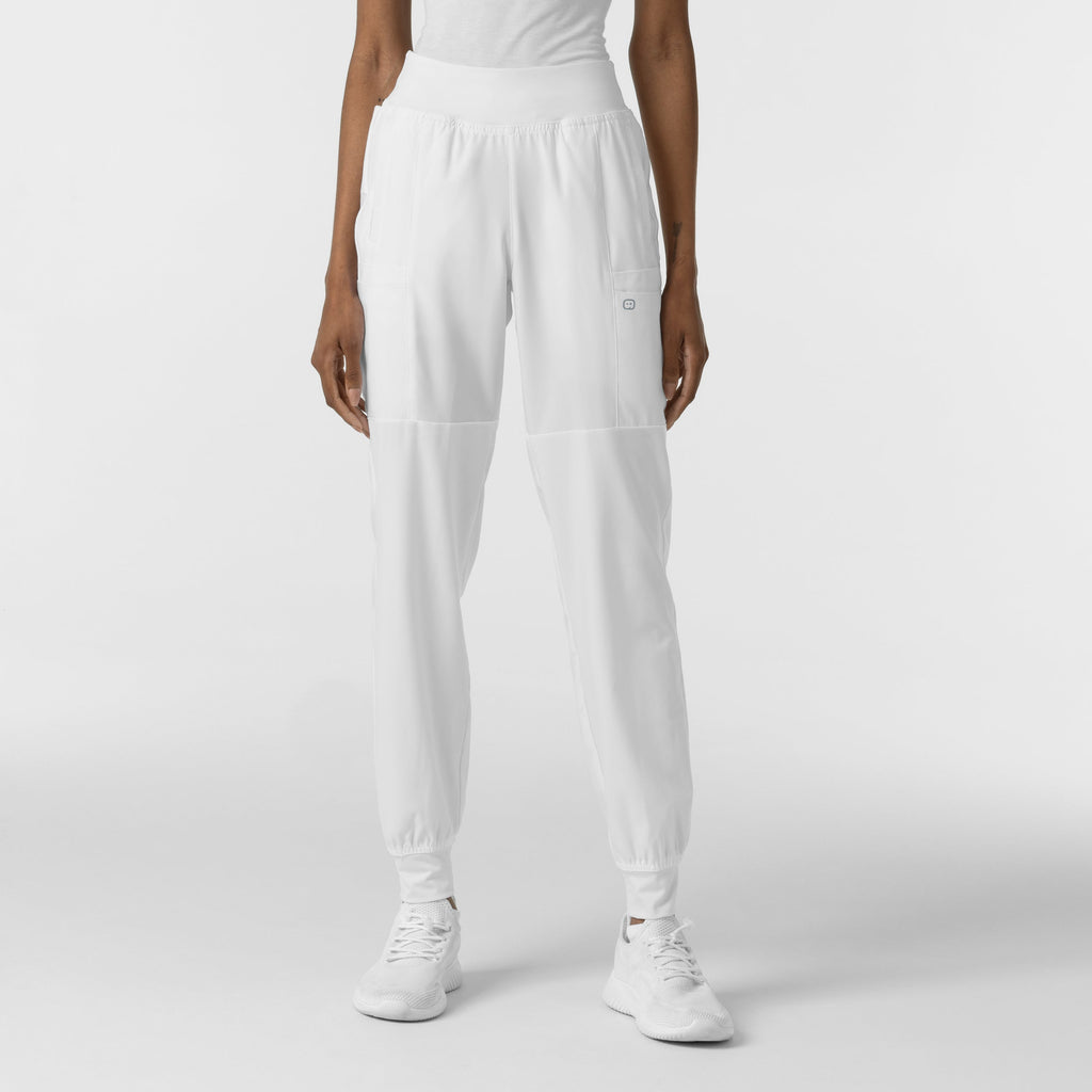 W123 5555 Comfort Waist Cargo Jogger Scrub Pants White