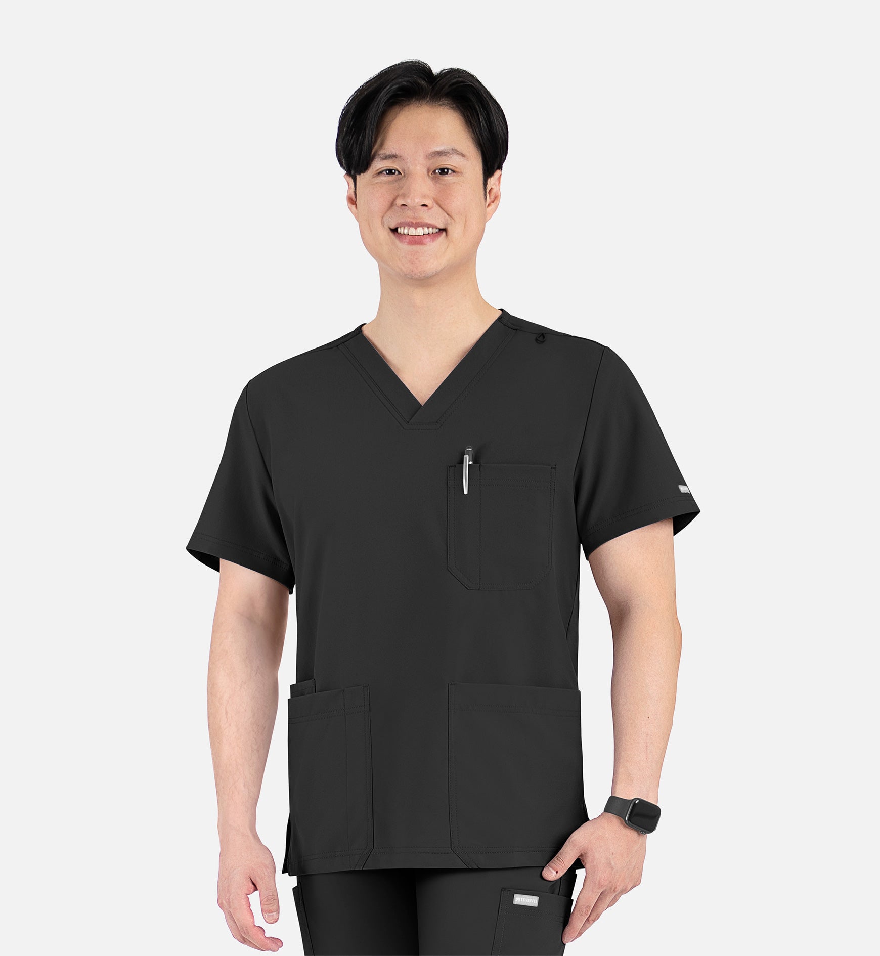 Momentum 5802 Men's 4 Pocket Banded V-Neck Top Black