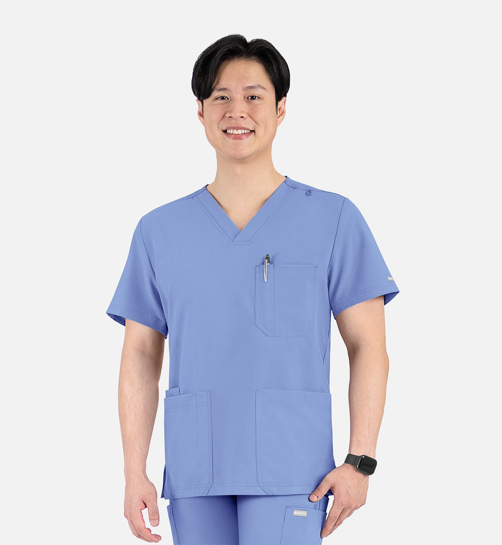 Momentum 5802 Men's 4 Pocket Banded V-Neck Top Ceil Blue