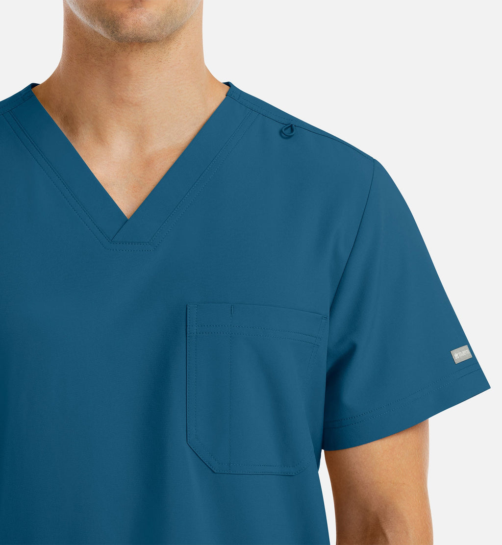Momentum 5802 Men's 4 Pocket Banded V-Neck Top Caribbean Blue