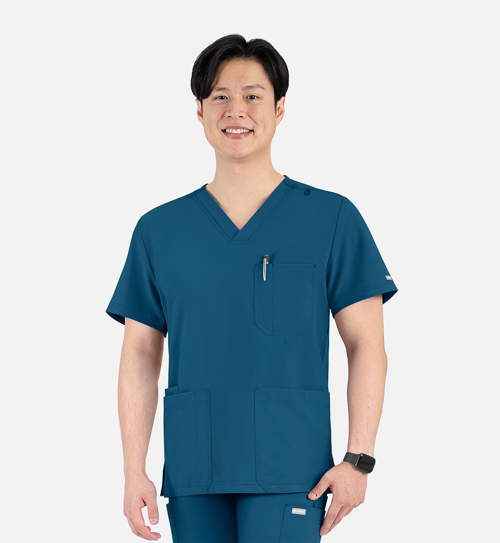 Momentum 5802 Men's 4 Pocket Banded V-Neck Top Caribbean Blue