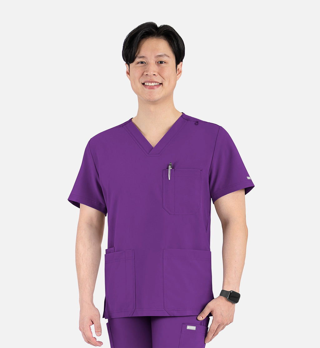 Momentum 5802 Men's 4 Pocket Banded V-Neck Top Eggplant