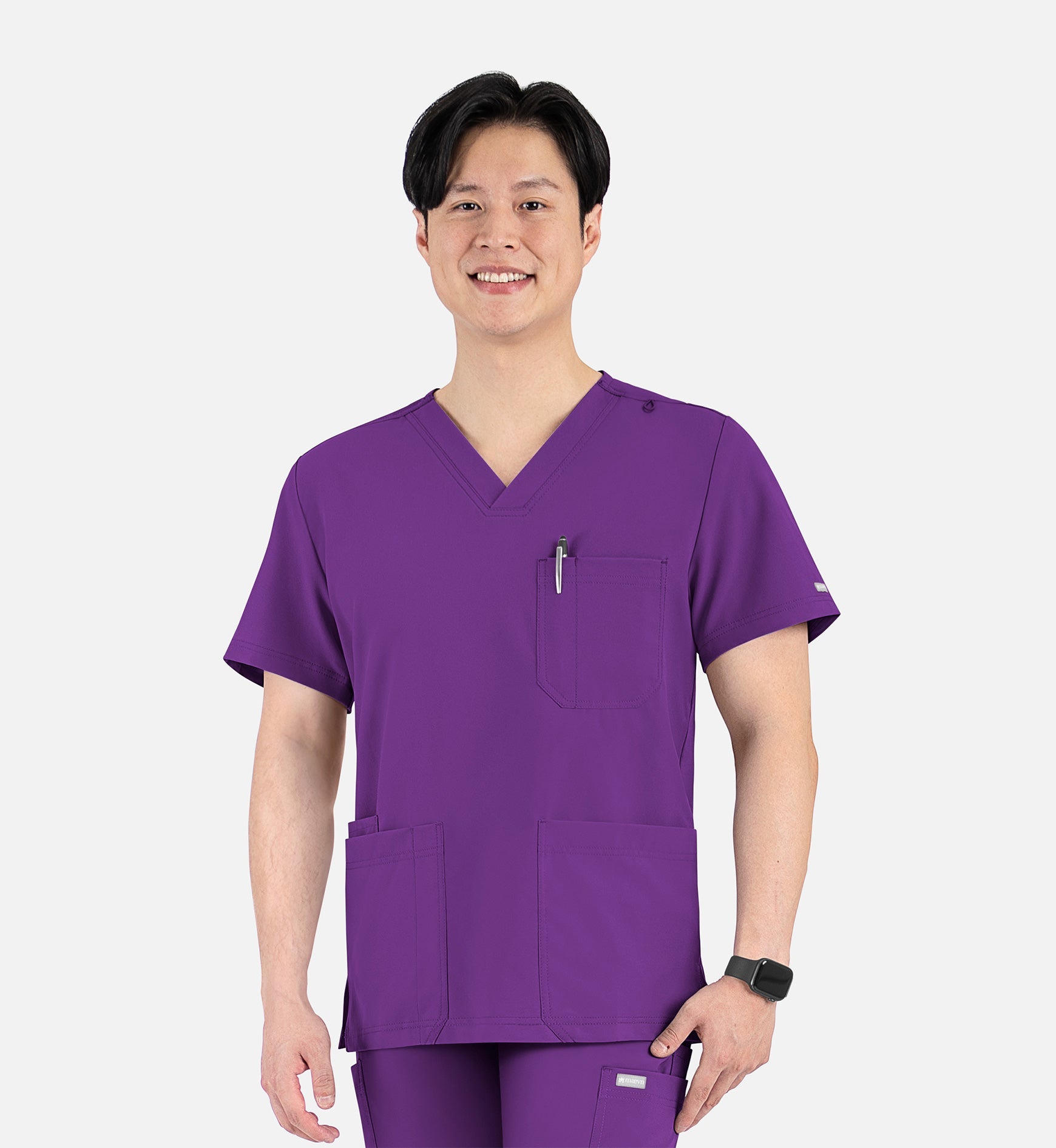 Momentum 5802 Men's 4 Pocket Banded V-Neck Top Eggplant