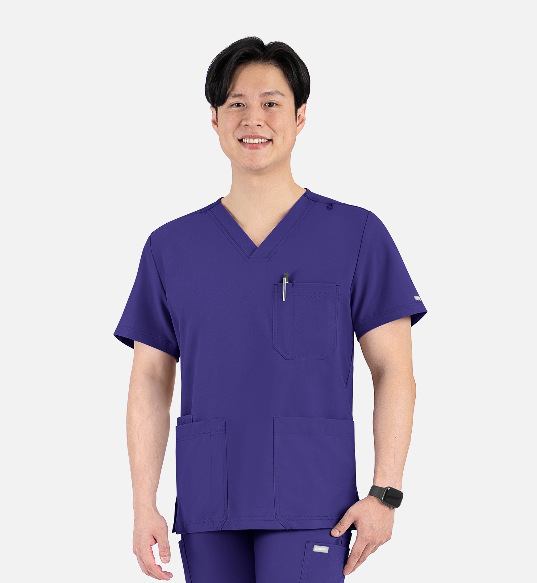 Momentum 5802 Men's 4 Pocket Banded V-Neck Top Grape