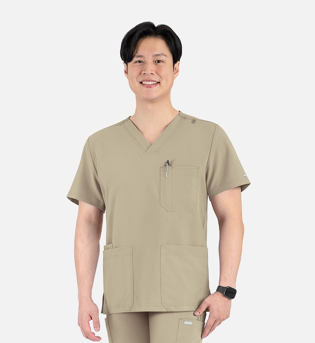 Momentum 5802 Men's 4 Pocket Banded V-Neck Top Khaki