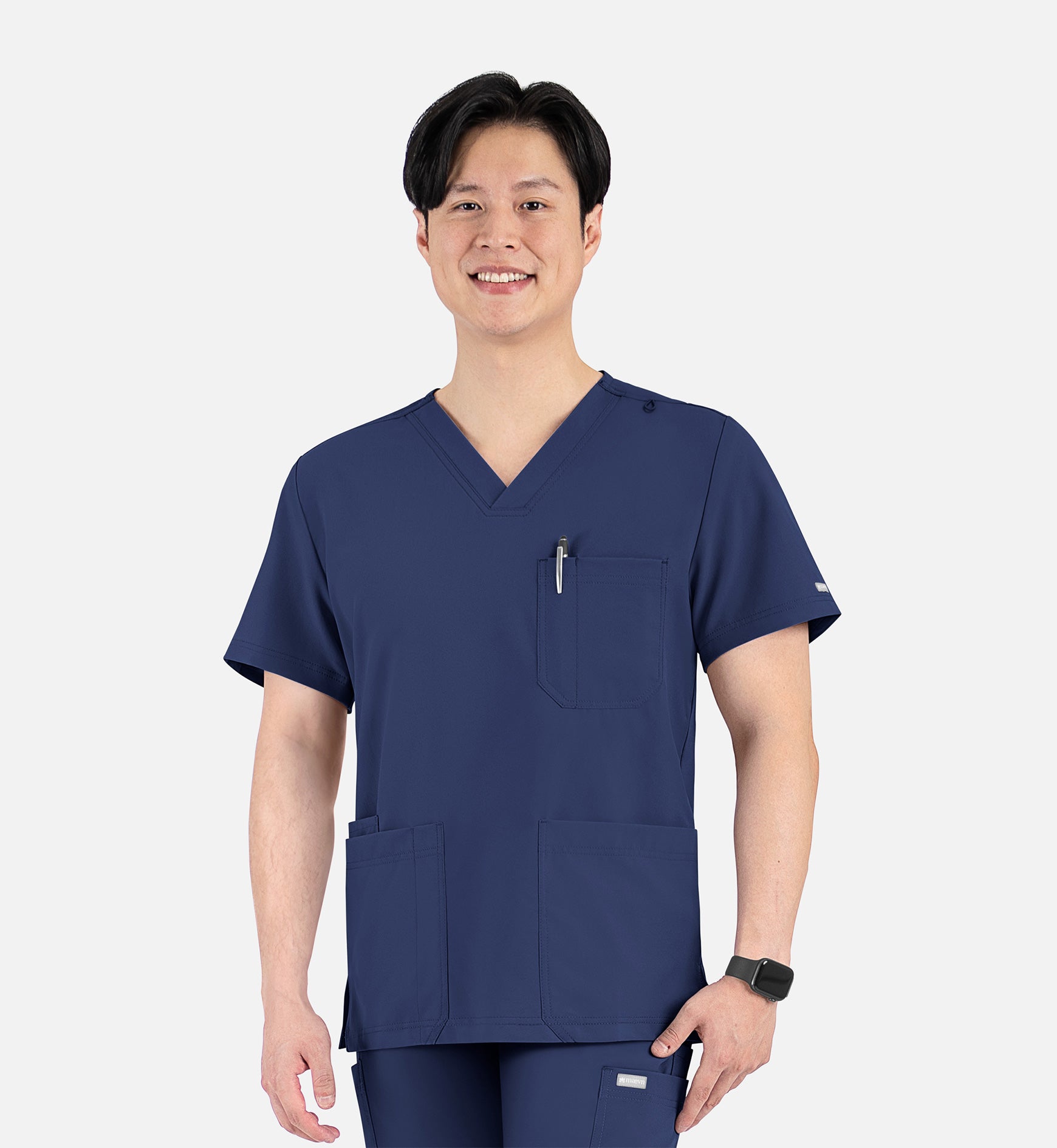 Momentum 5802 Men's 4 Pocket Banded V-Neck Top Navy