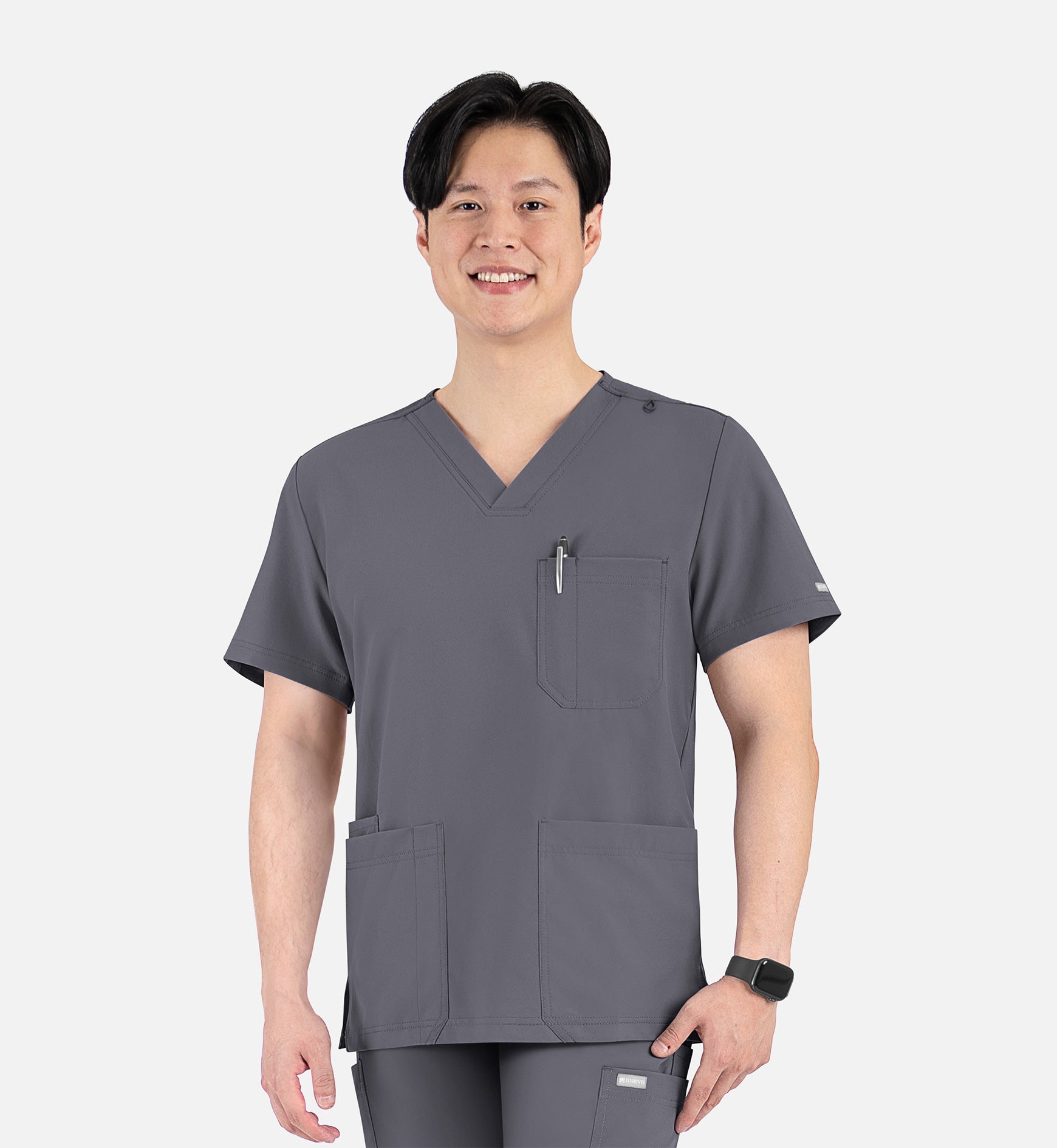 Momentum 5802 Men's 4 Pocket Banded V-Neck Top Pewter