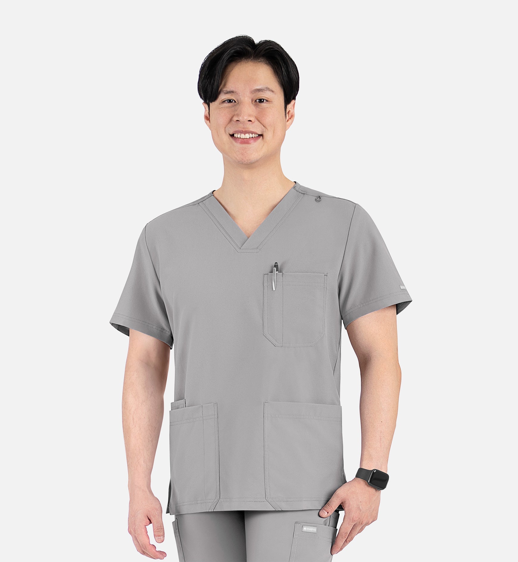 Momentum 5802 Men's 4 Pocket Banded V-Neck Top Quiet Grey