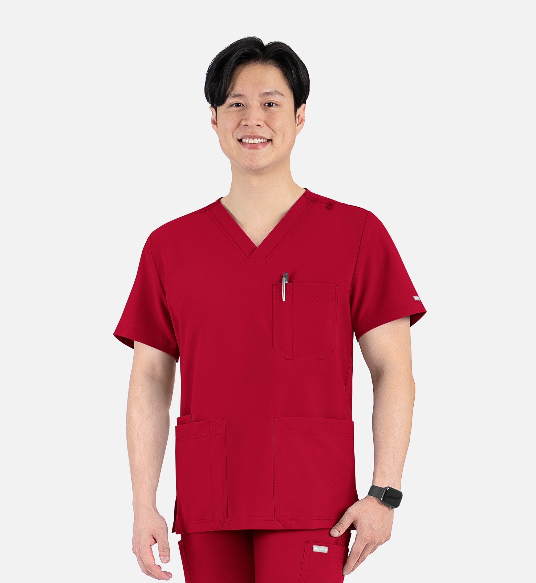 Momentum 5802 Men's 4 Pocket Banded V-Neck Top Red