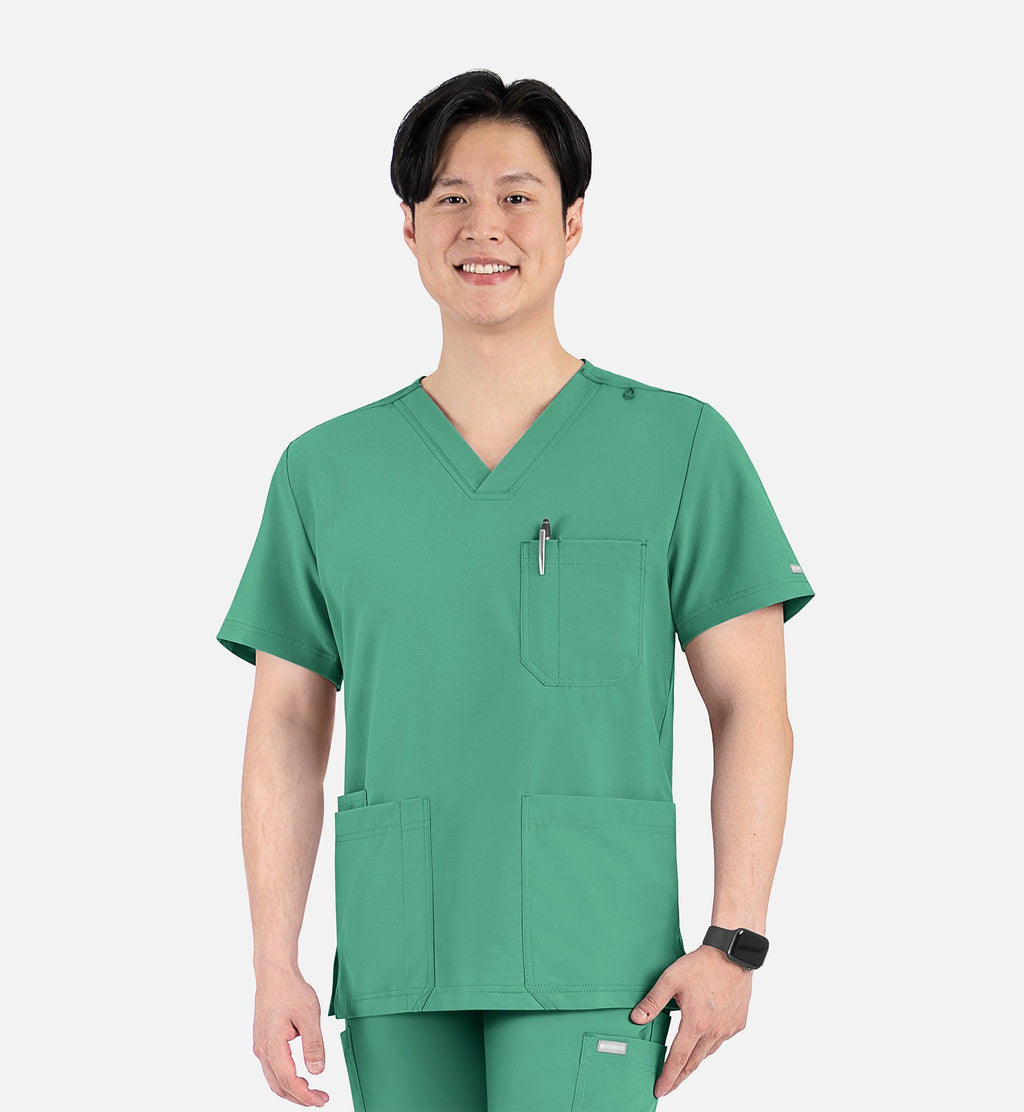 Momentum 5802 Men's 4 Pocket Banded V-Neck Top Surgical Green