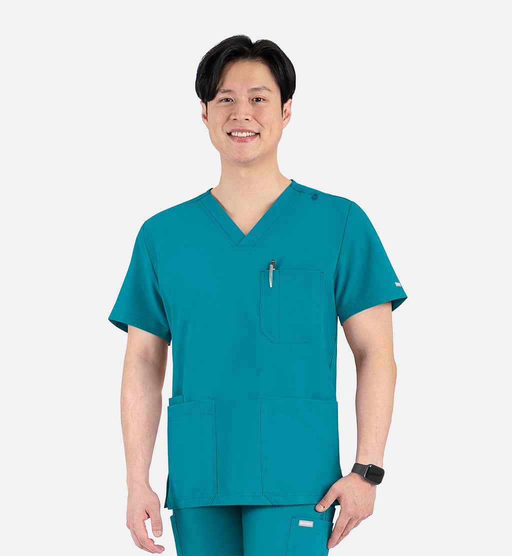Momentum 5802 Men's 4 Pocket Banded V-Neck Top Teal