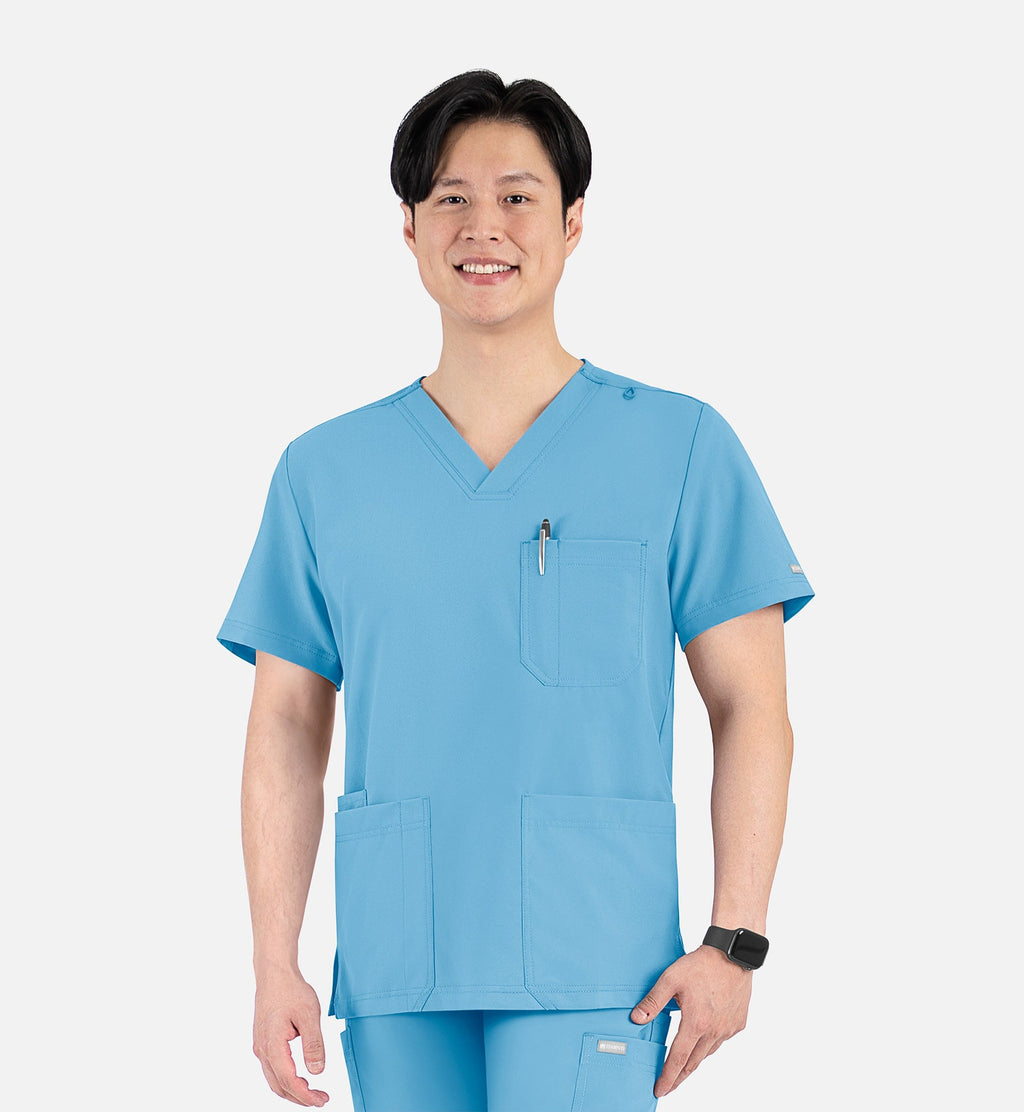Momentum 5802 Men's 4 Pocket Banded V-Neck Top Turquoise