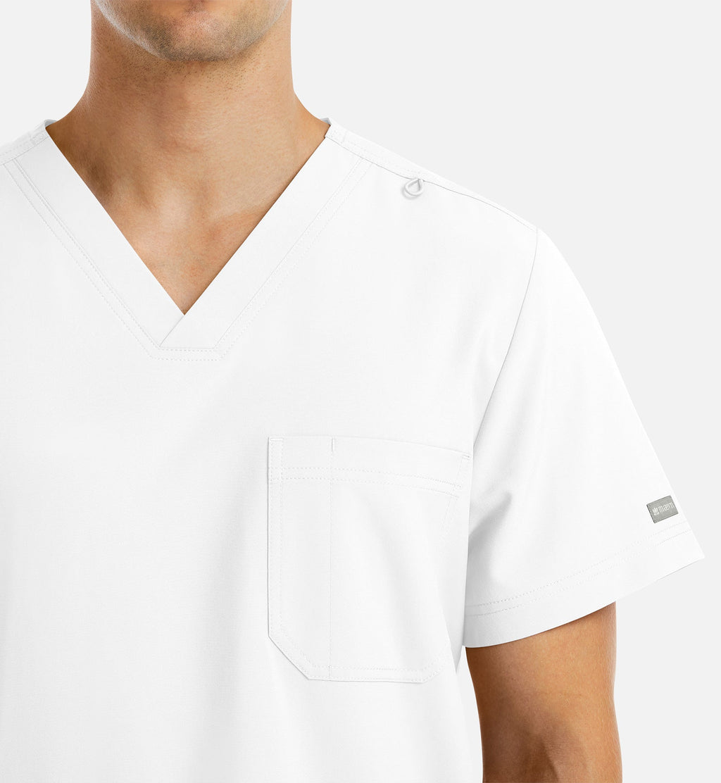 Momentum 5802 Men's 4 Pocket Banded V-Neck Top White