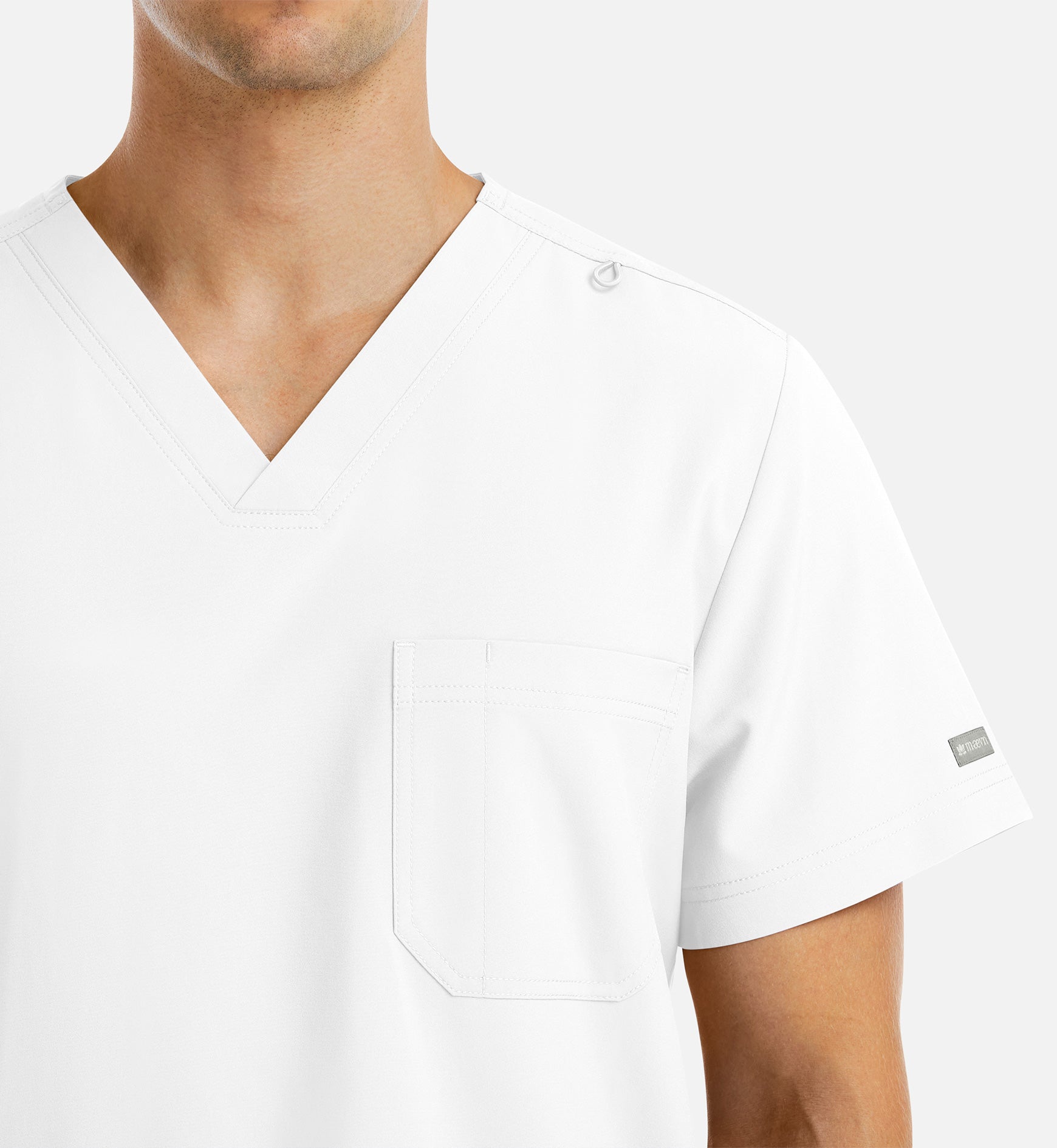 Momentum 5802 Men's 4 Pocket Banded V-Neck Top White
