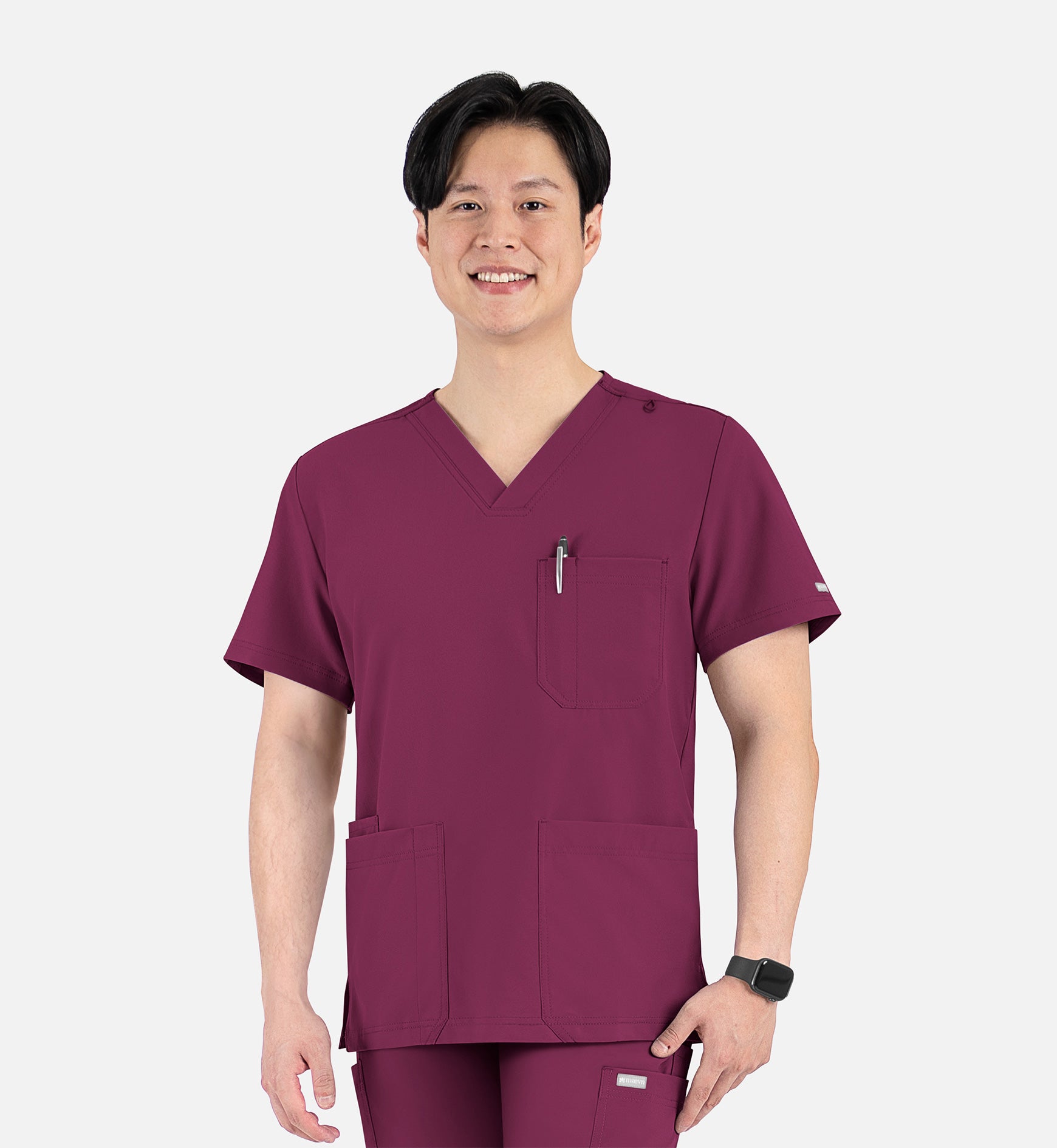 Momentum 5802 Men's 4 Pocket Banded V-Neck Top Wine