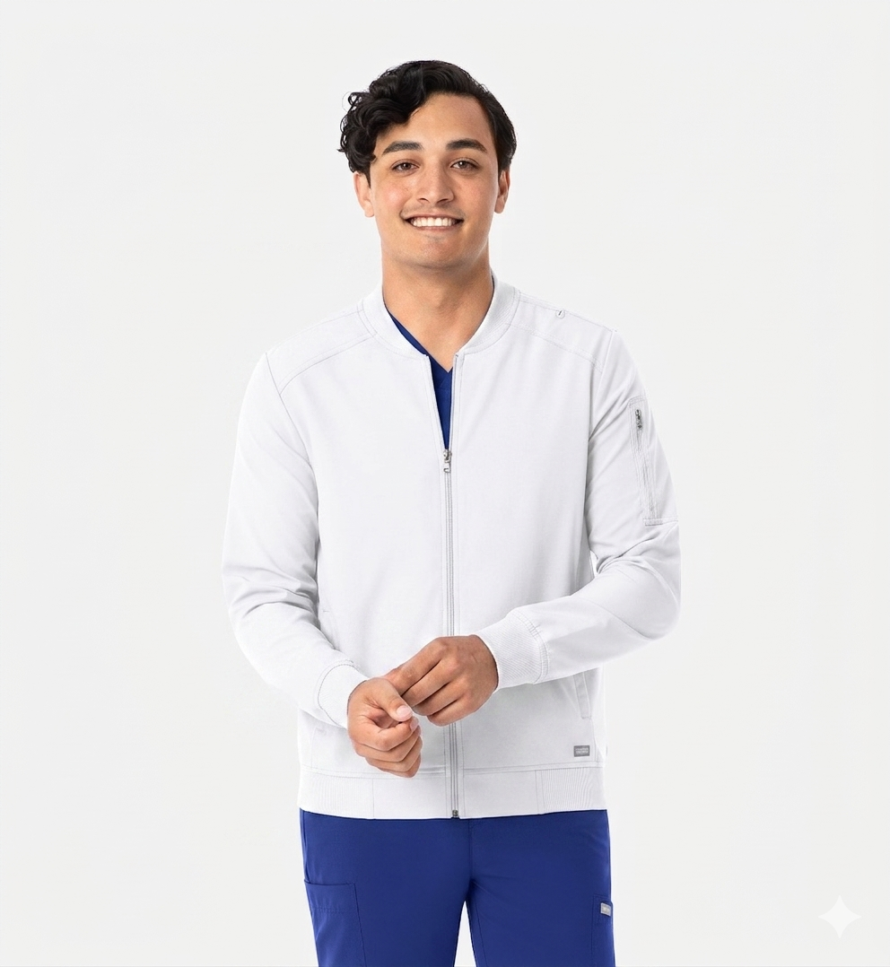 Momentum 5861 Mens Full Zip Bomber Jacket White