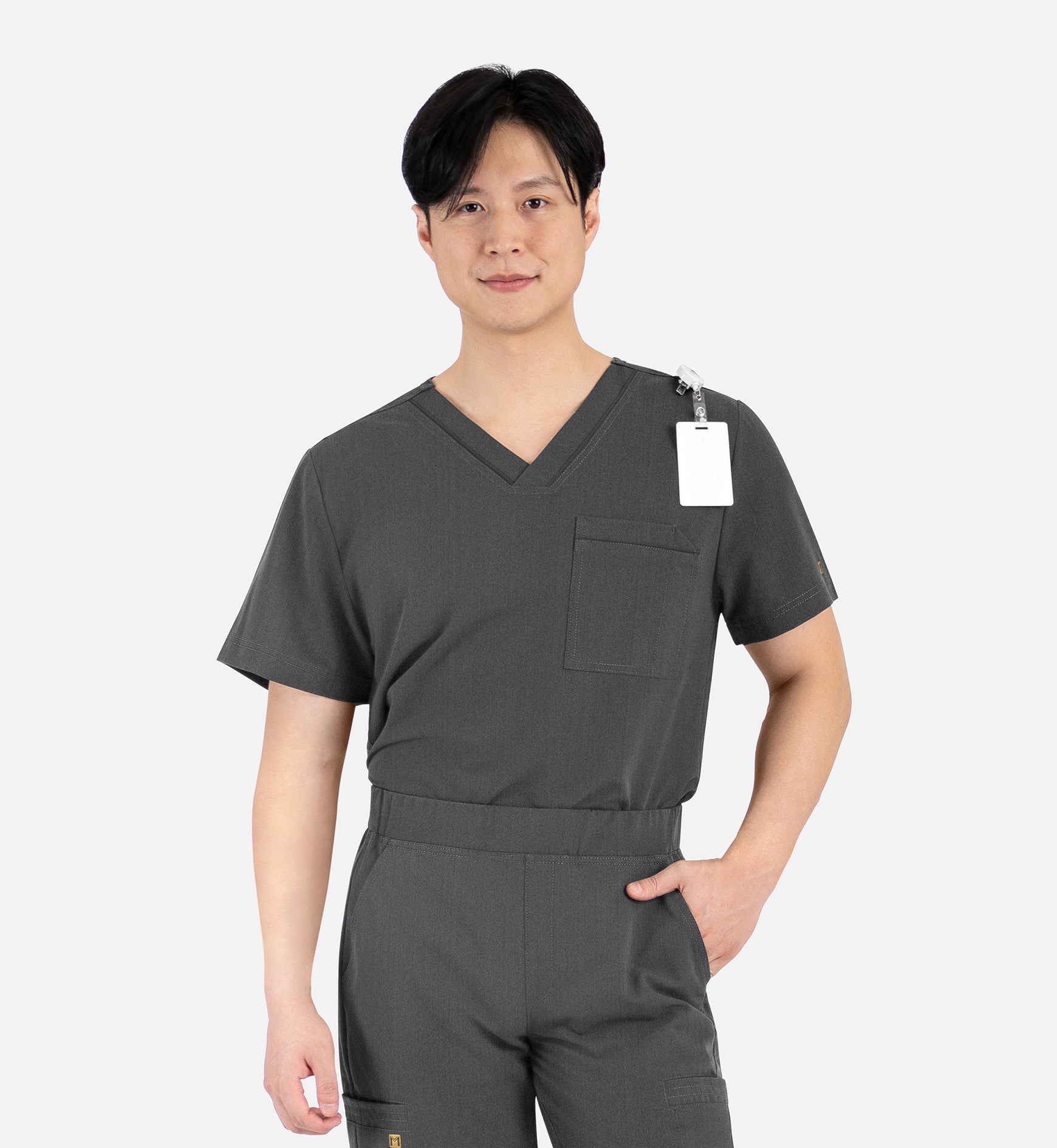 Matrix Pro Men's 5901 Men's Contrast Piping Tuckable V-Neck Top Heather Grey