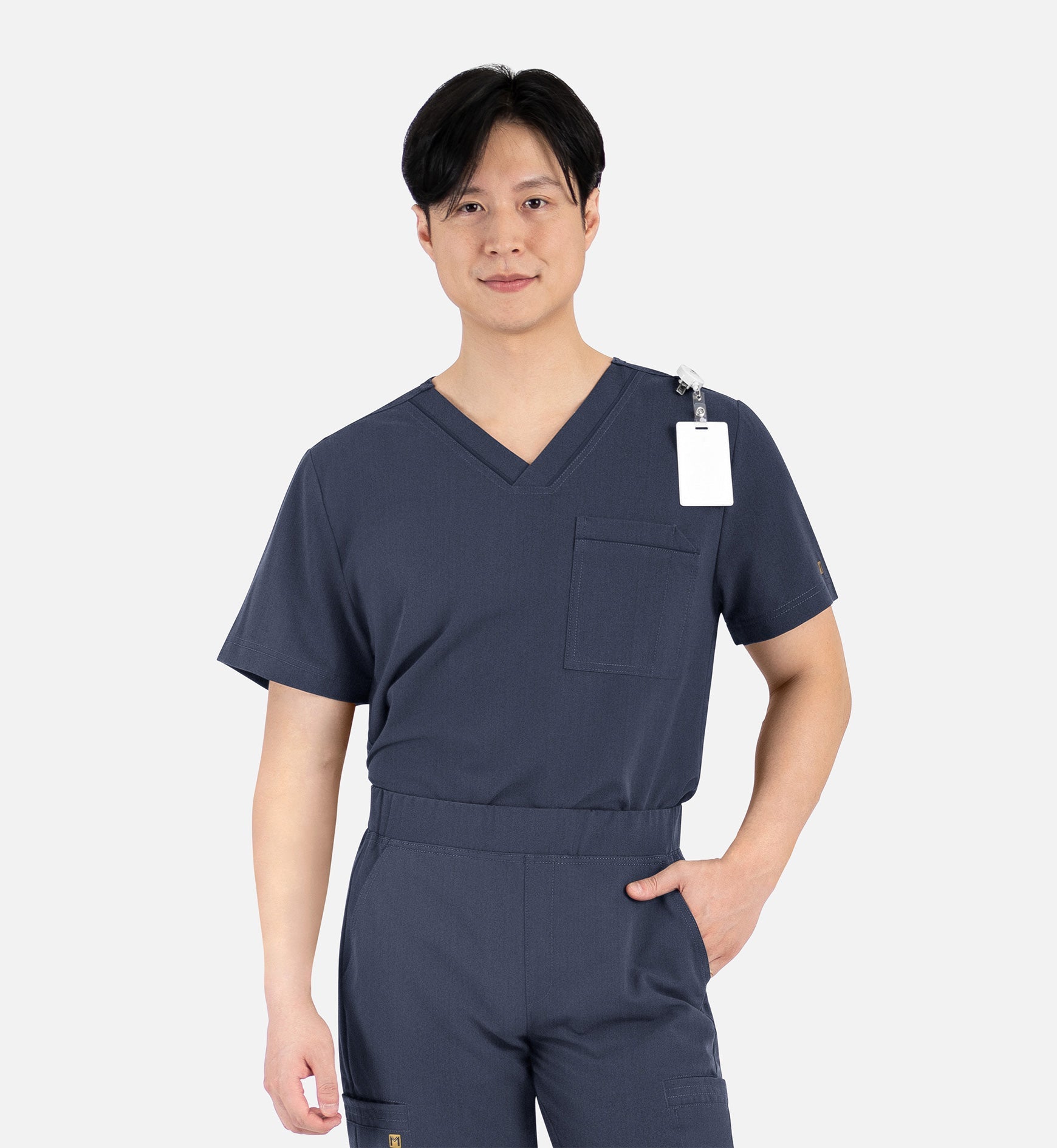 Matrix Pro Men's 5901 Men's Contrast Piping Tuckable V-Neck Top Heather Navy