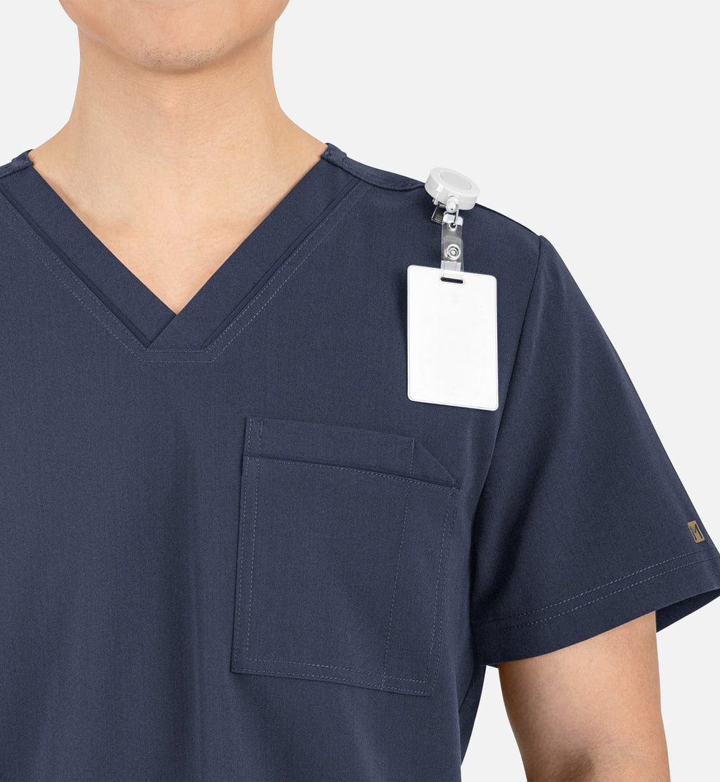 Matrix Pro Men's 5901 Men's Contrast Piping Tuckable V-Neck Top Heather Navy